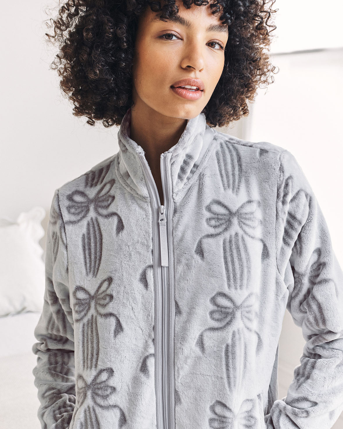 Fleece Burnout Ribbon Bow Jacket & Jogger Co-ord