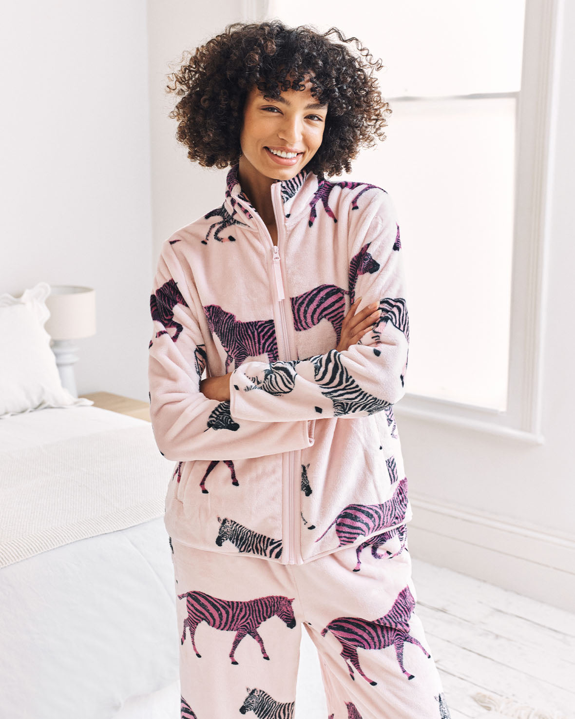 Fleece Zebra Print Jacket & Jogger Co-ord - Purple