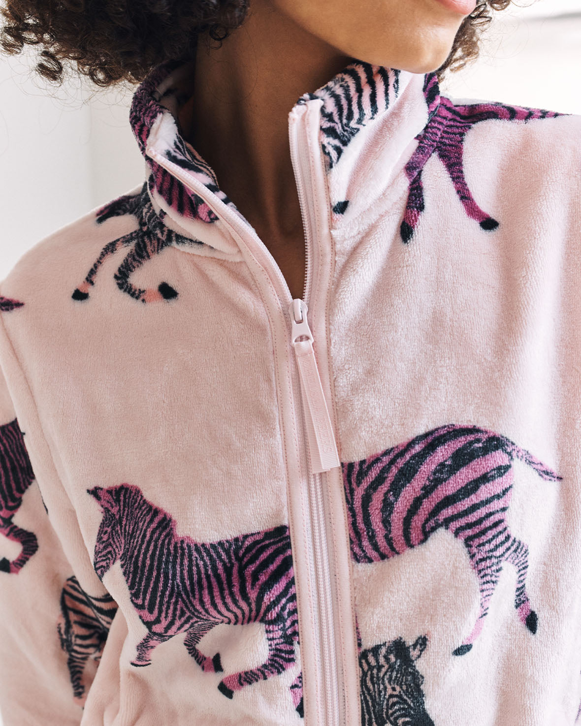 Fleece Zebra Print Jacket & Jogger Co-ord - Purple