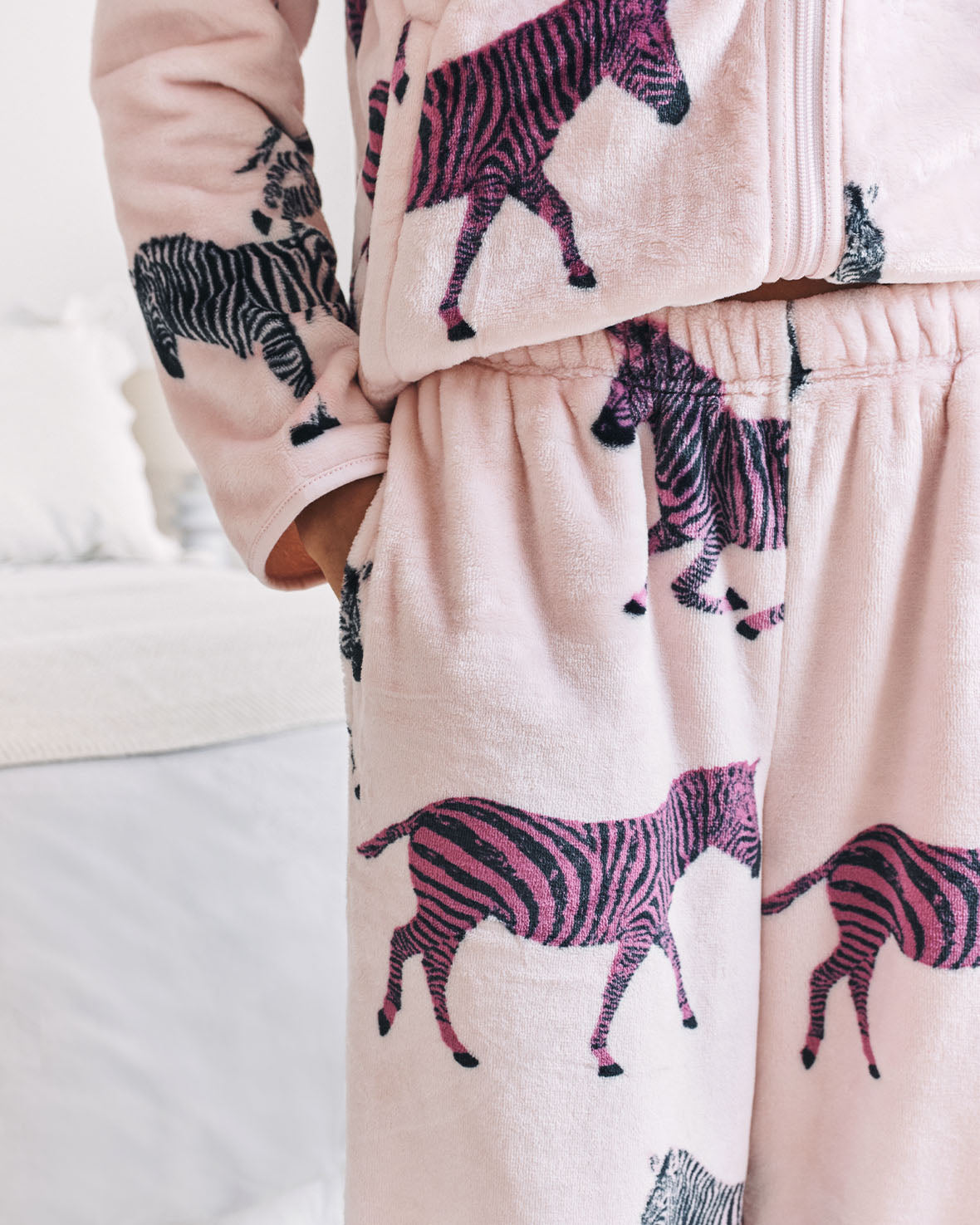 Fleece Zebra Print Jacket & Jogger Co-ord - Purple