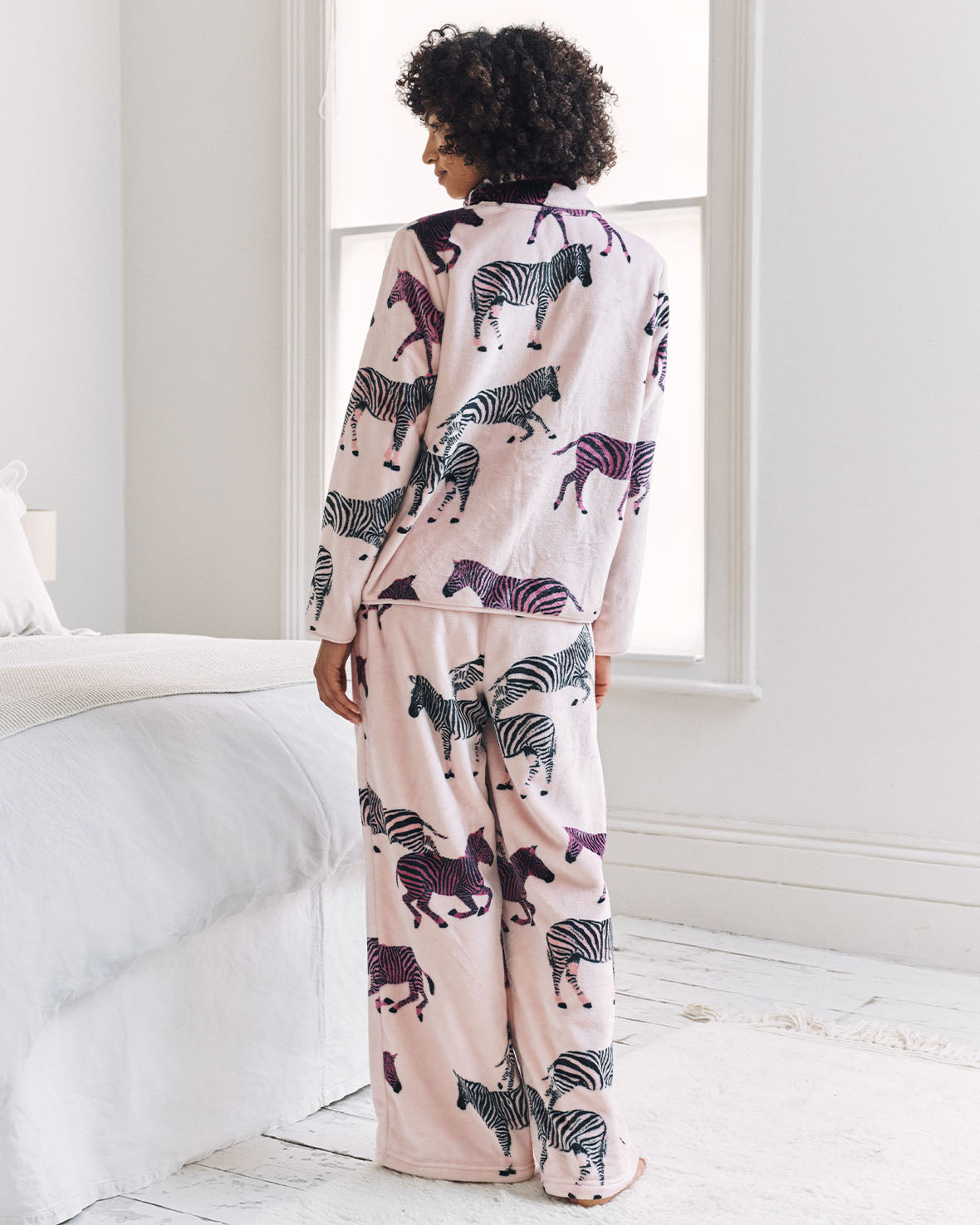 Fleece Zebra Print Jacket & Jogger Co-ord - Purple