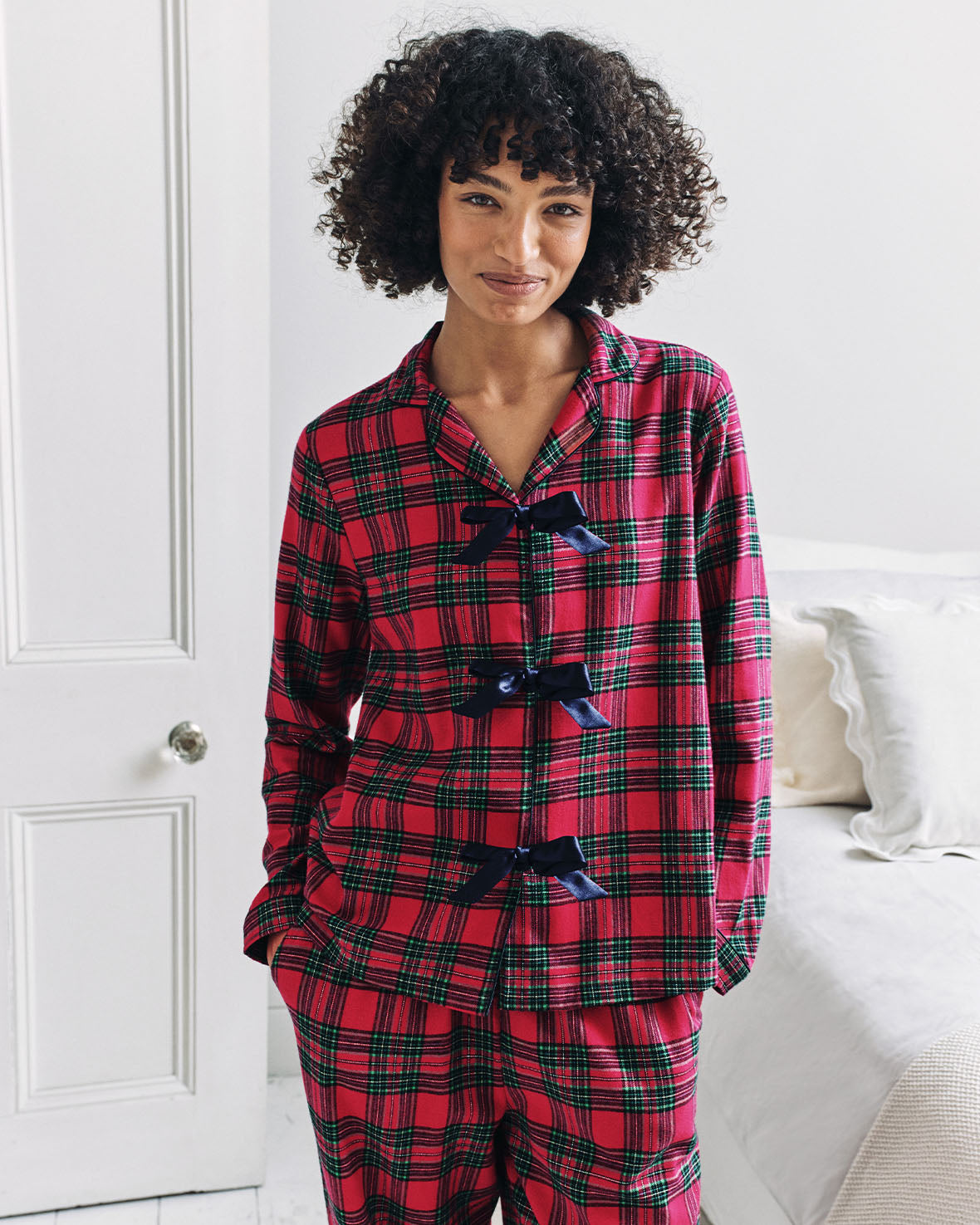 Organic Cotton Tartan Check Tie Front Long Pyjama Set