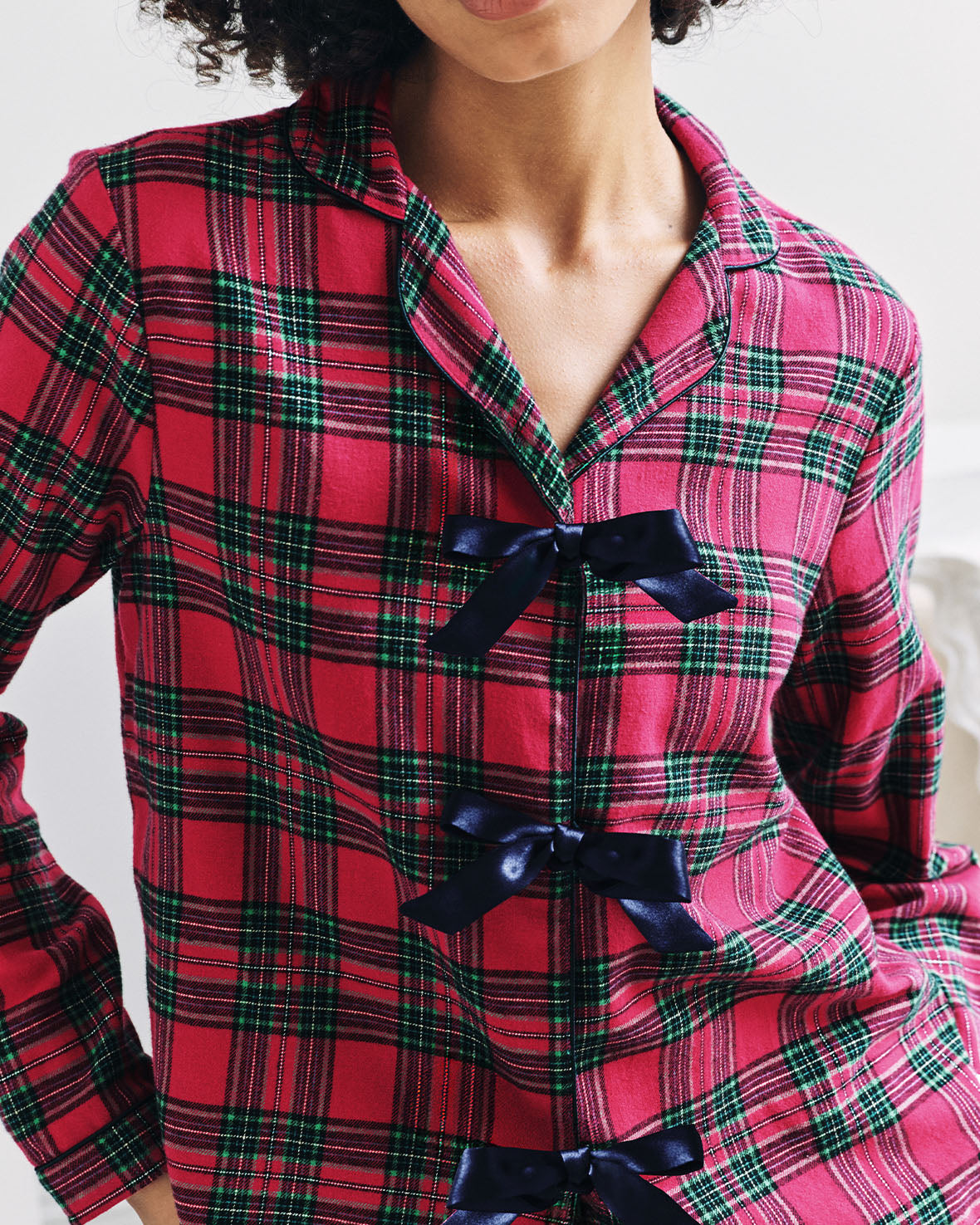 Organic Cotton Tartan Check Tie Front Long Pyjama Set