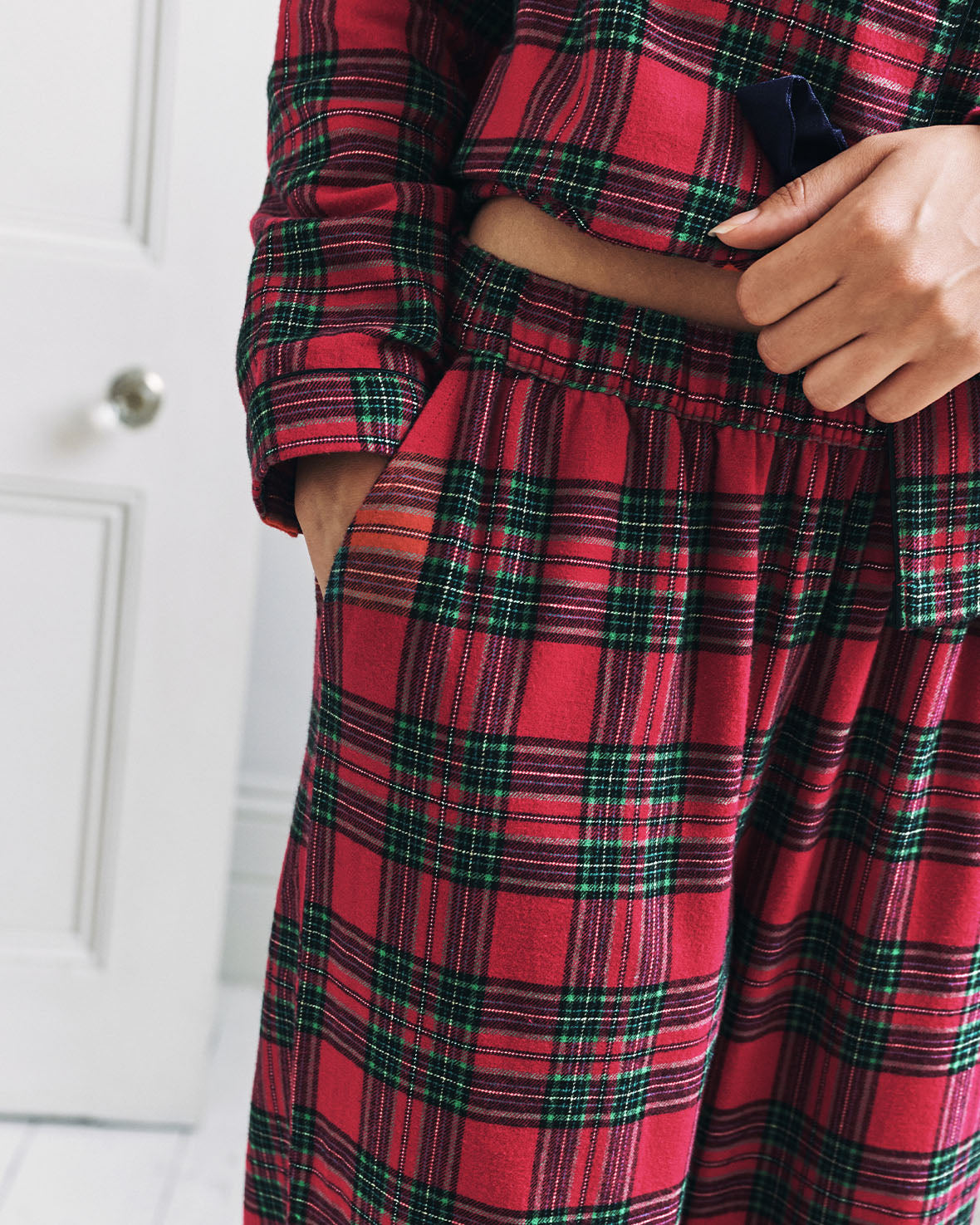 Organic Cotton Tartan Check Tie Front Long Pyjama Set