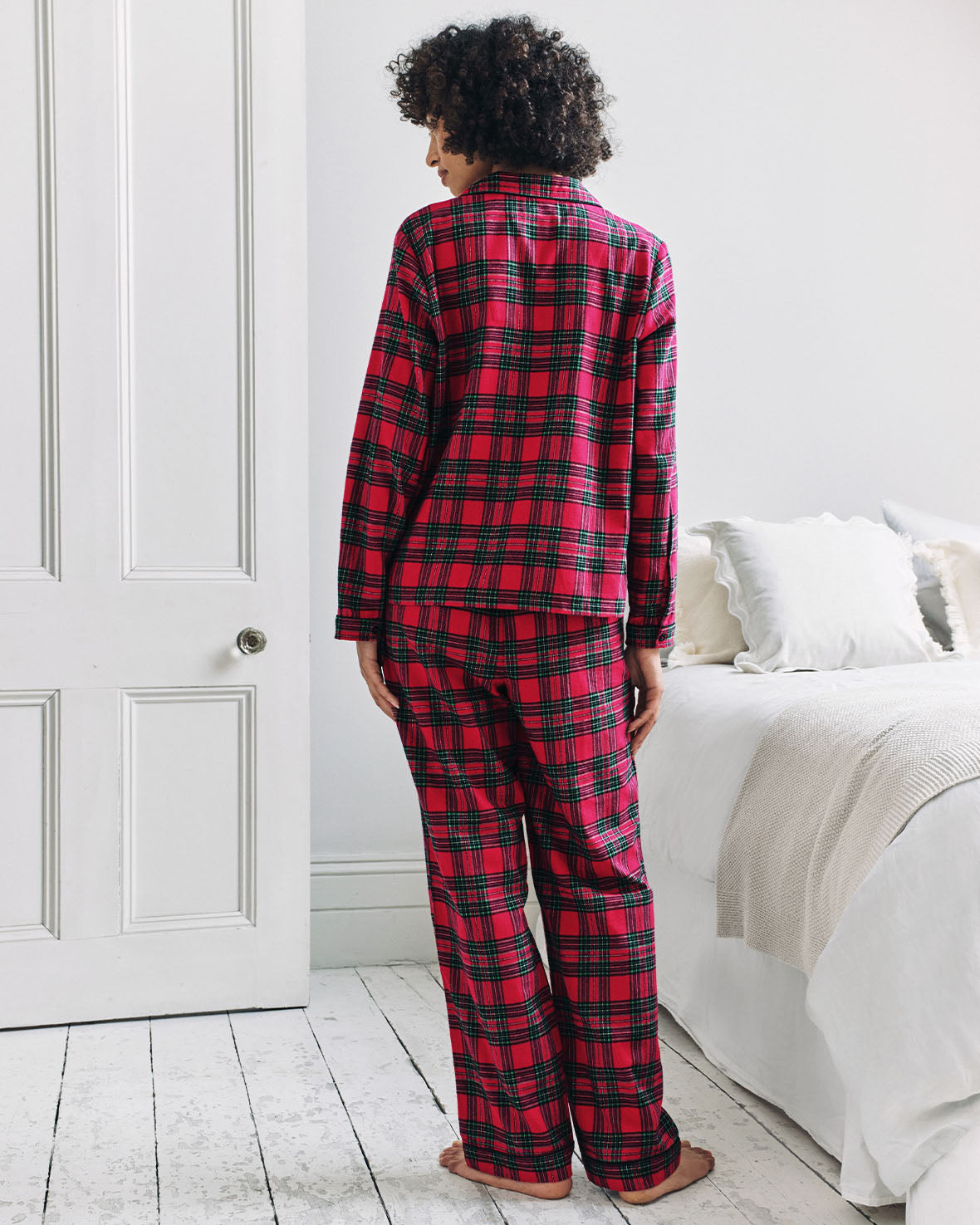 Organic Cotton Tartan Check Tie Front Long Pyjama Set
