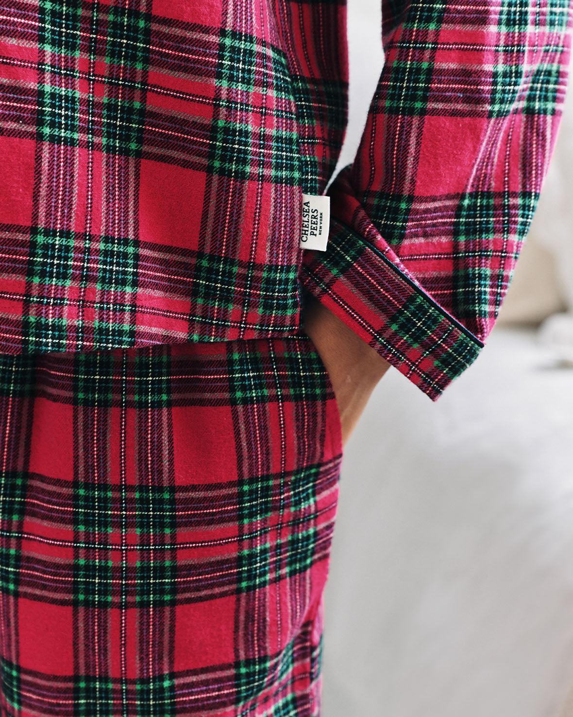 Organic Cotton Tartan Check Tie Front Long Pyjama Set