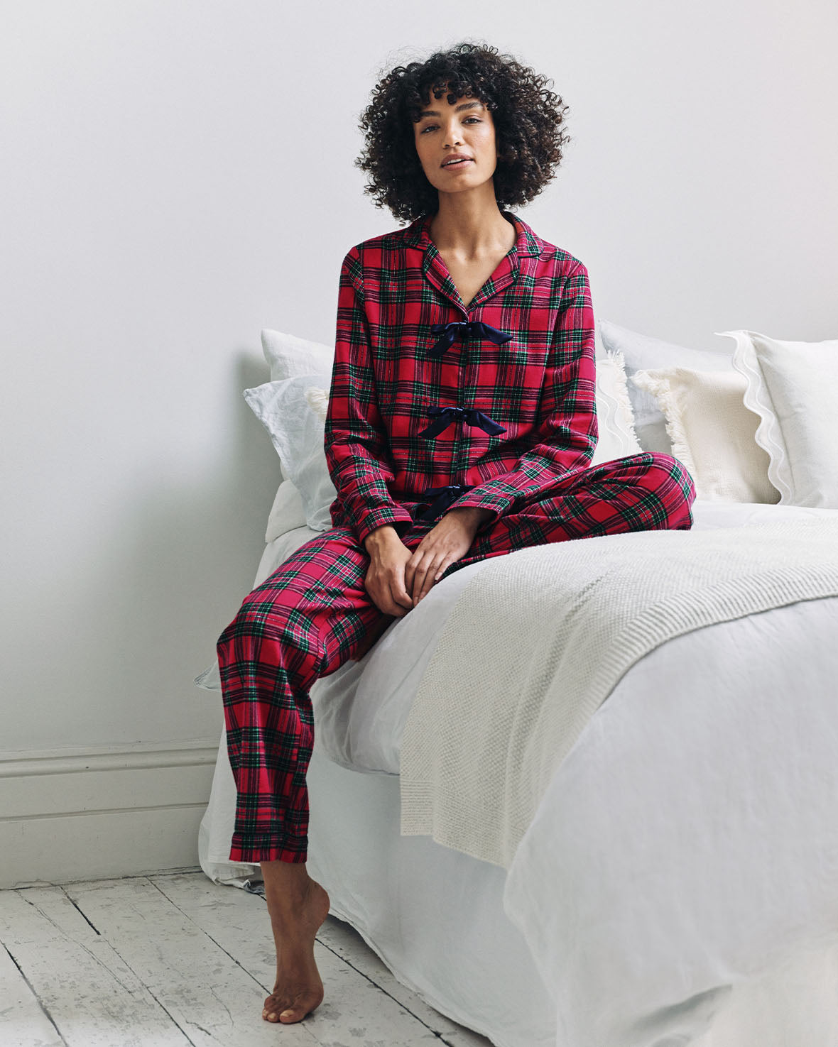 Organic Cotton Tartan Check Tie Front Long Pyjama Set
