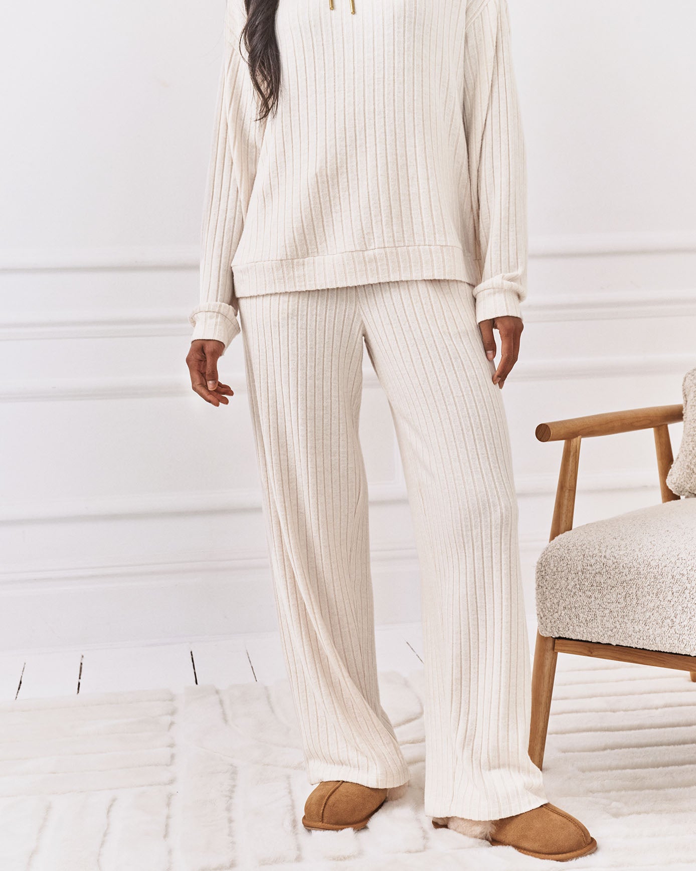 Ribbed Knit Joggers - Cream