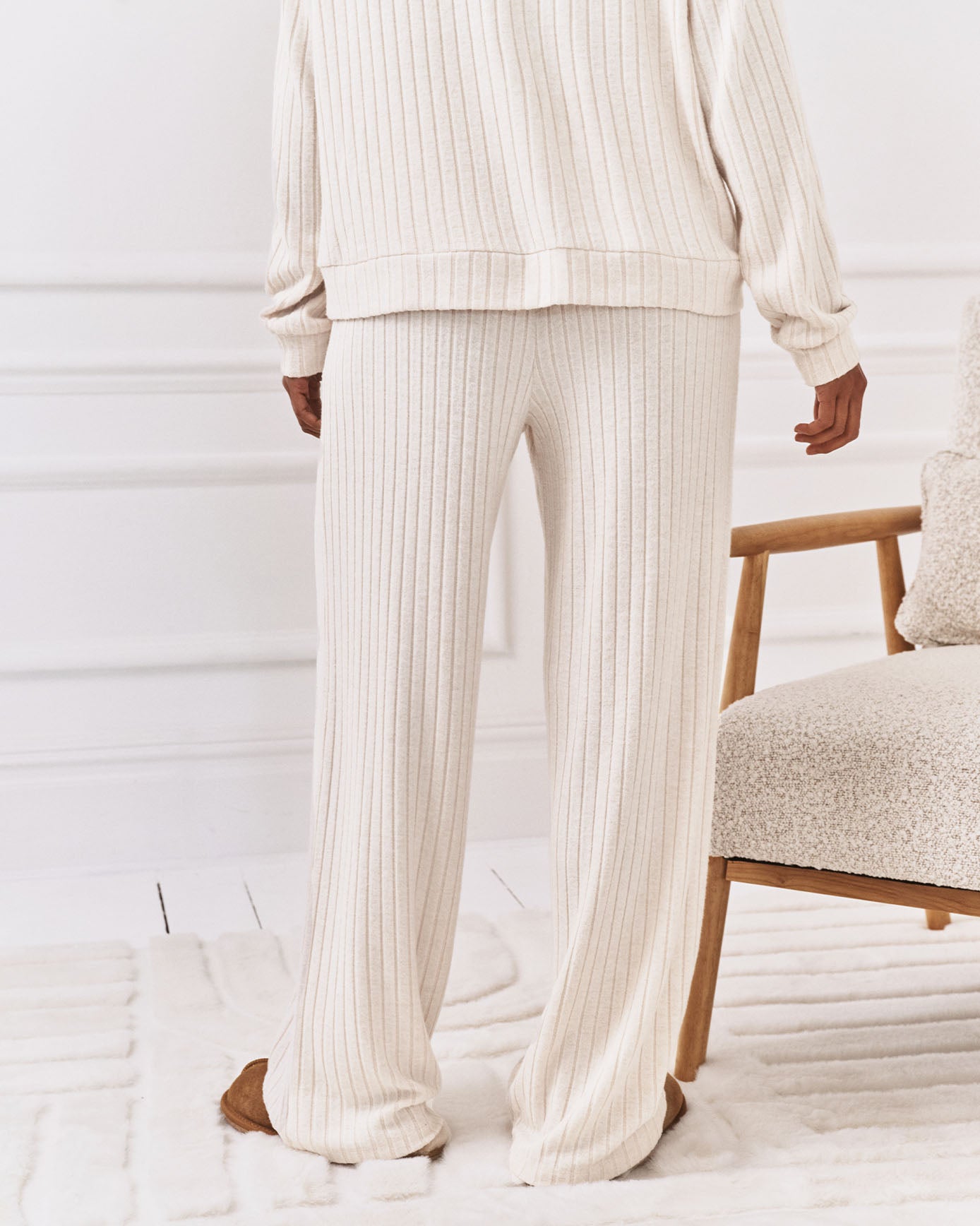 Ribbed Knit Joggers - Cream