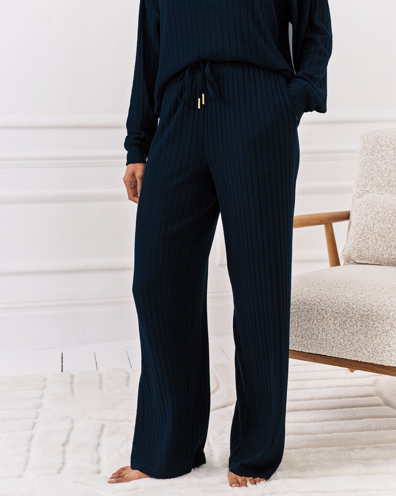 Ribbed Knit Joggers - Navy