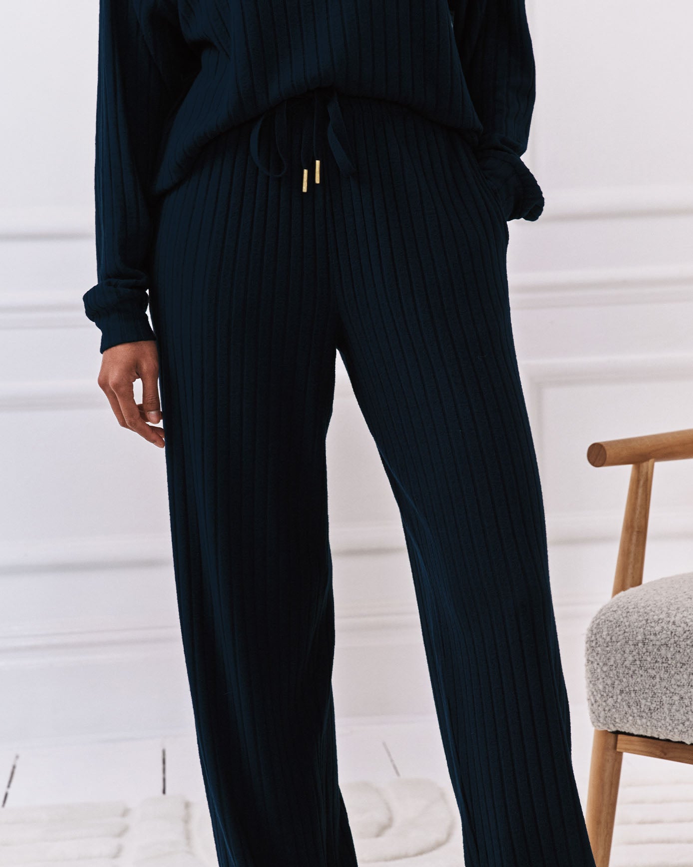 Ribbed Knit Joggers - Navy