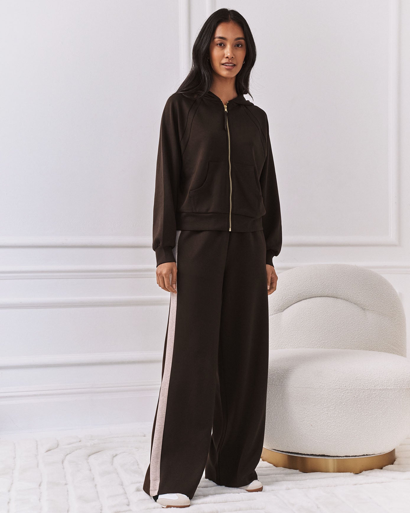 LuxeComfort Scuba Zip Hoodie - Brown