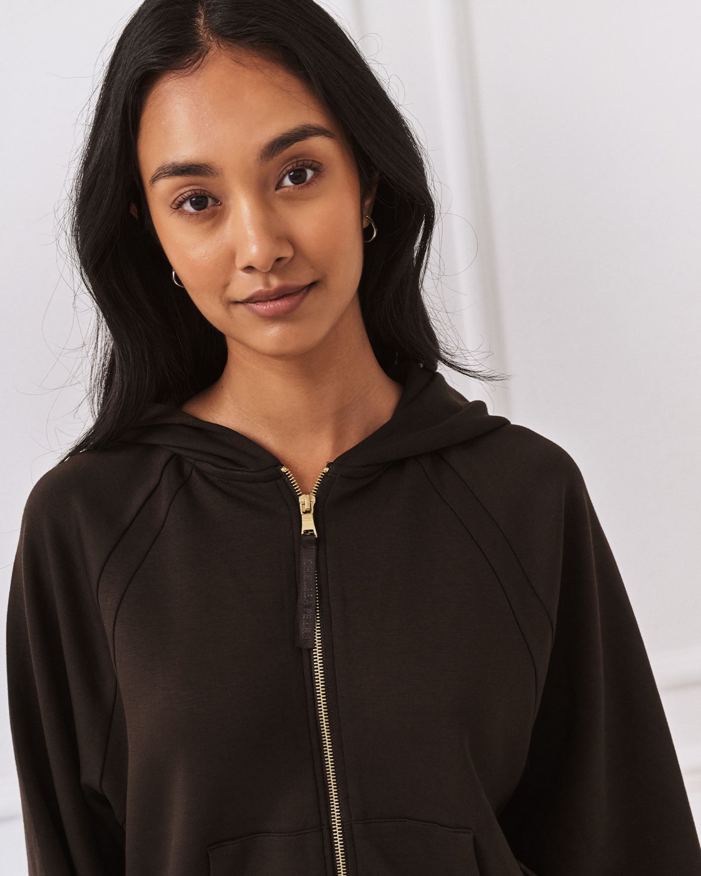 LuxeComfort Scuba Zip Hoodie - Brown