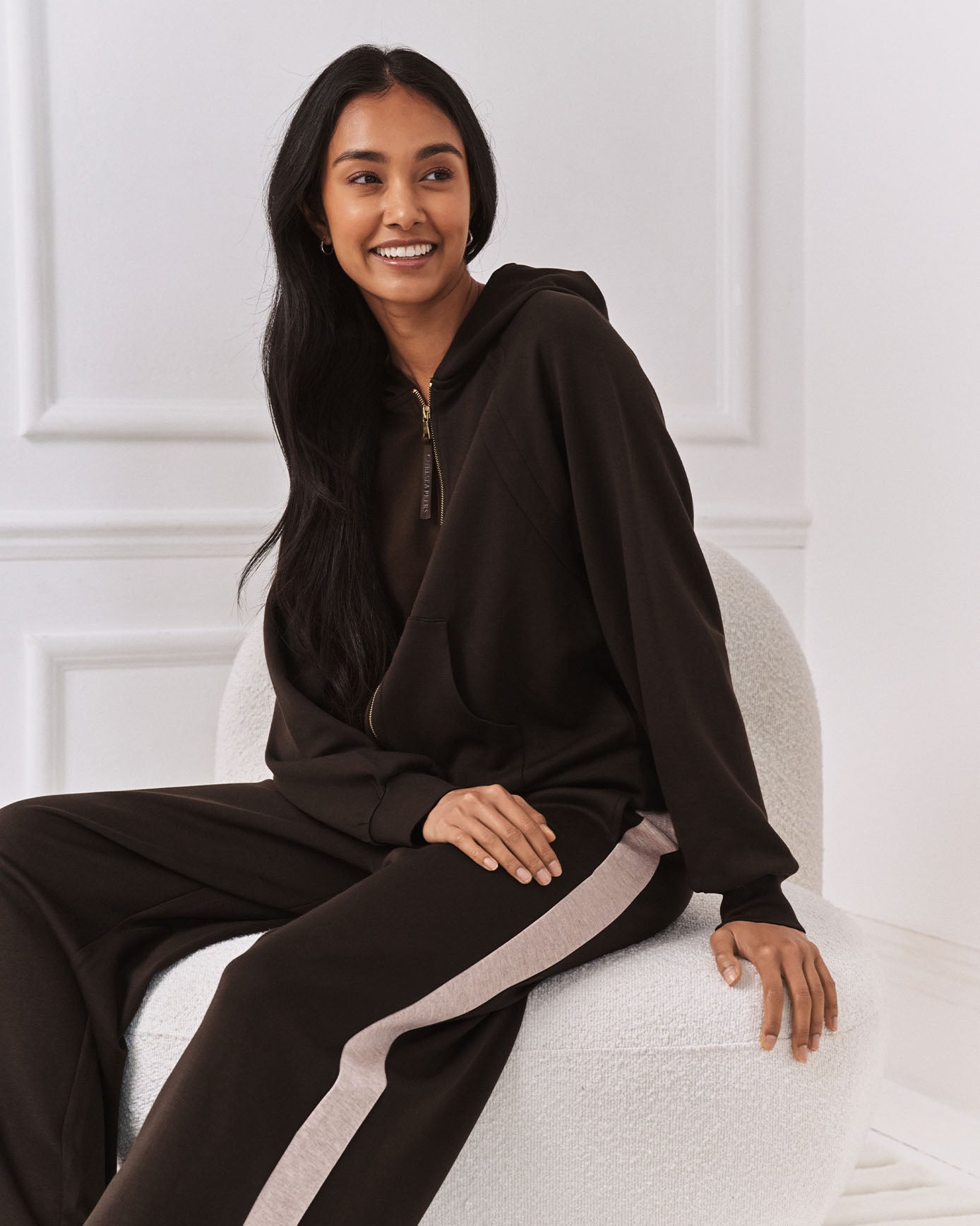 LuxeComfort Scuba Zip Hoodie - Brown