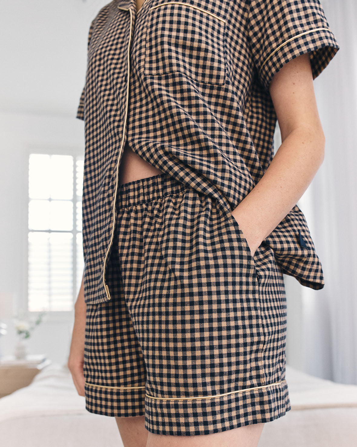 Organic Cotton Gingham Check Short Pyjama Set - Brown