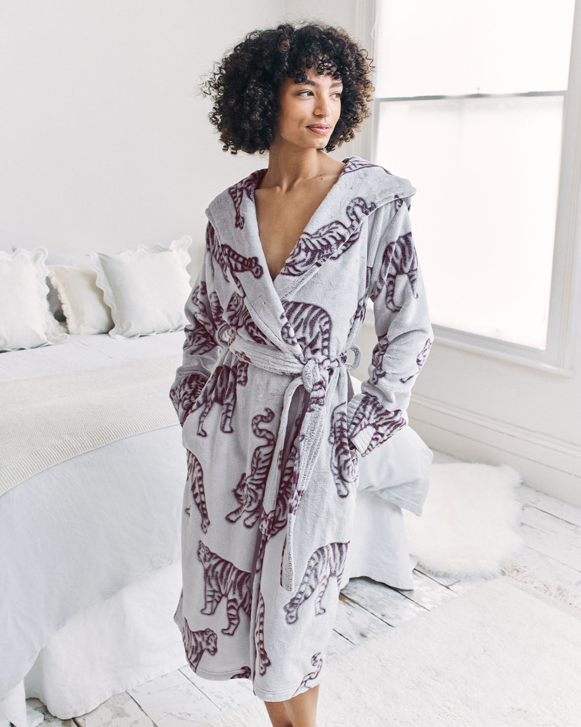 Fleece Burnout Tiger Dressing Gown