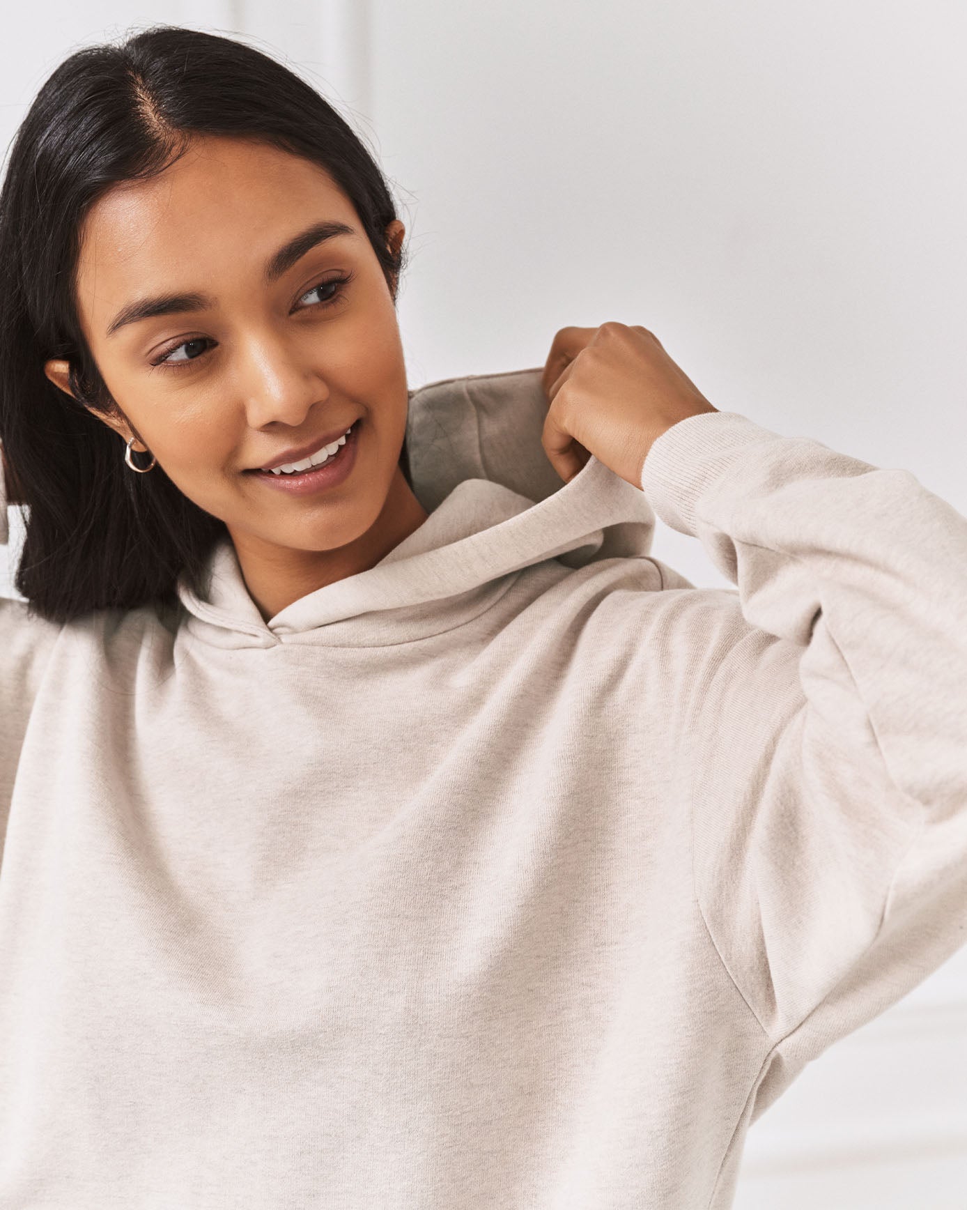 Organic Cotton Back Embroidered Script Logo Hoodie - Beige