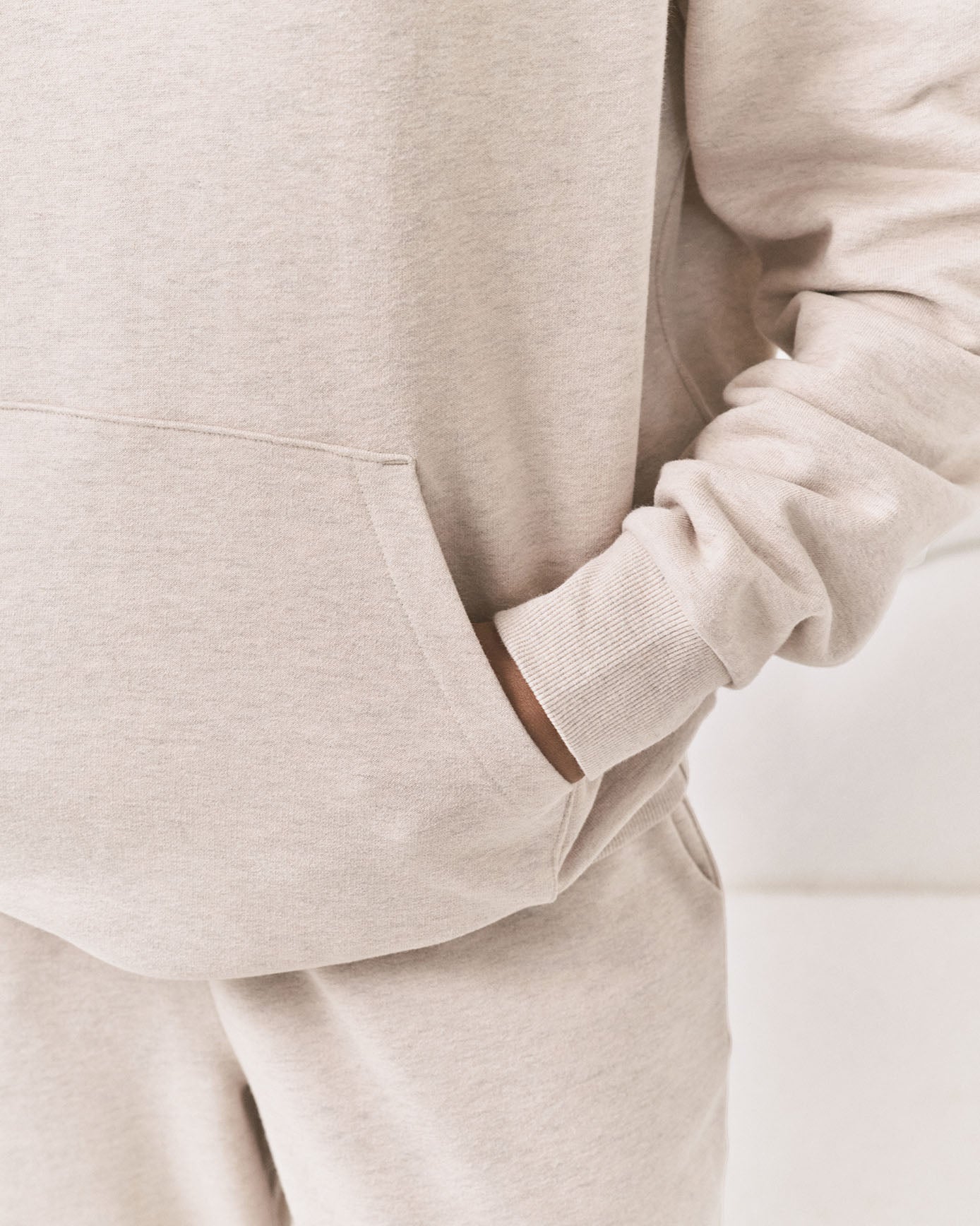 Organic Cotton Back Embroidered Script Logo Hoodie - Beige