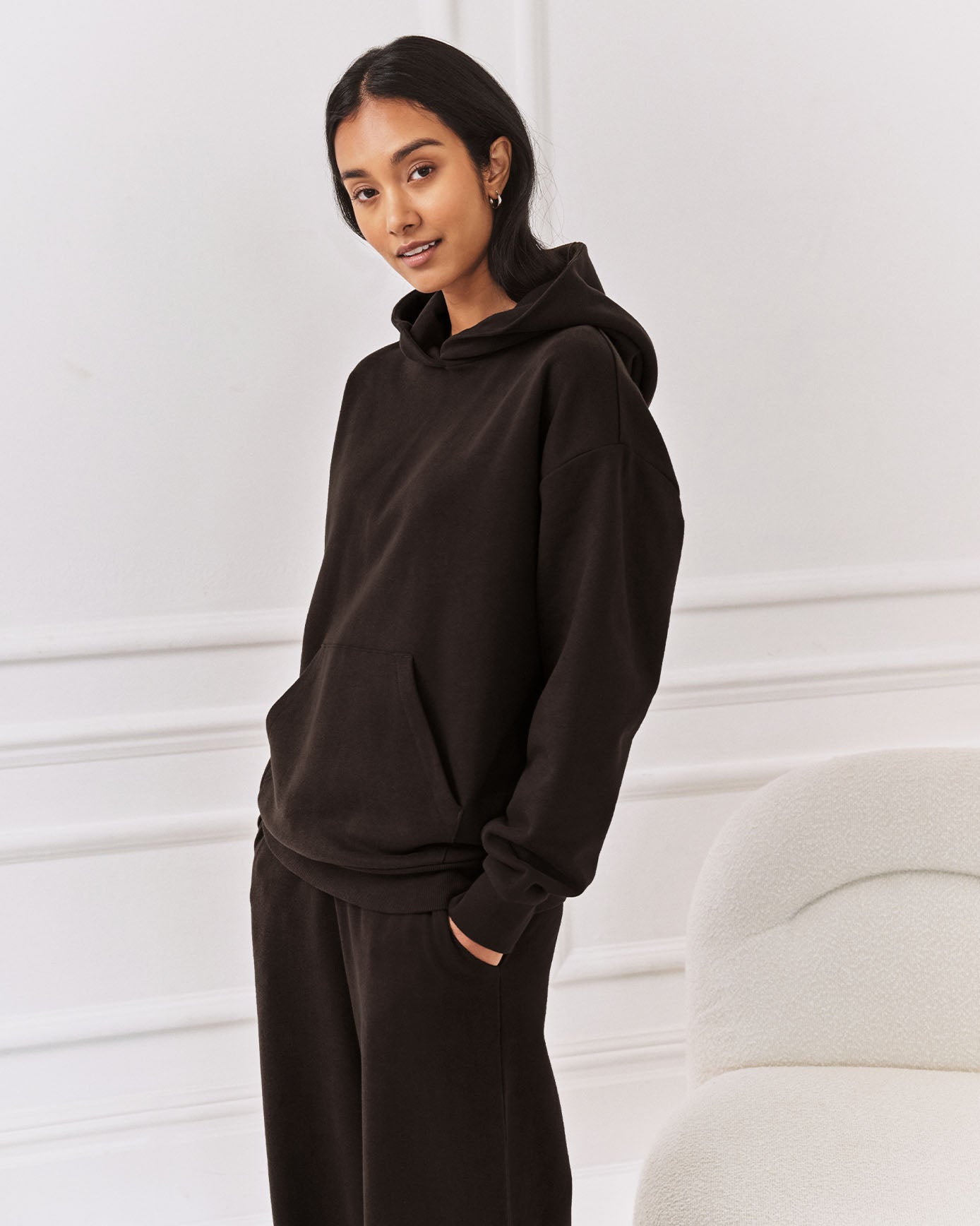 Organic Cotton Back Embroidered Script Logo Hoodie - Brown