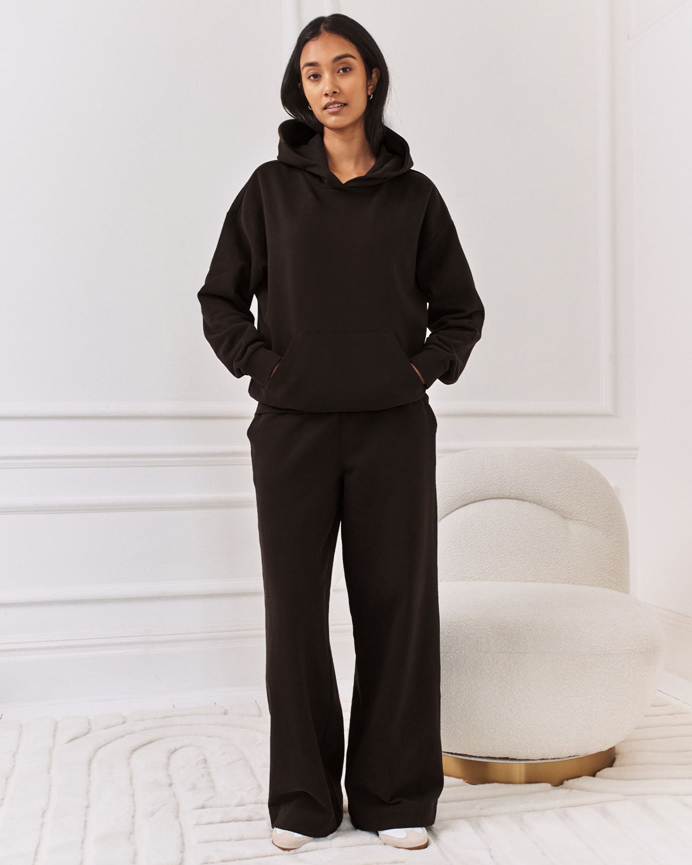 Organic Cotton Back Embroidered Script Logo Hoodie - Brown