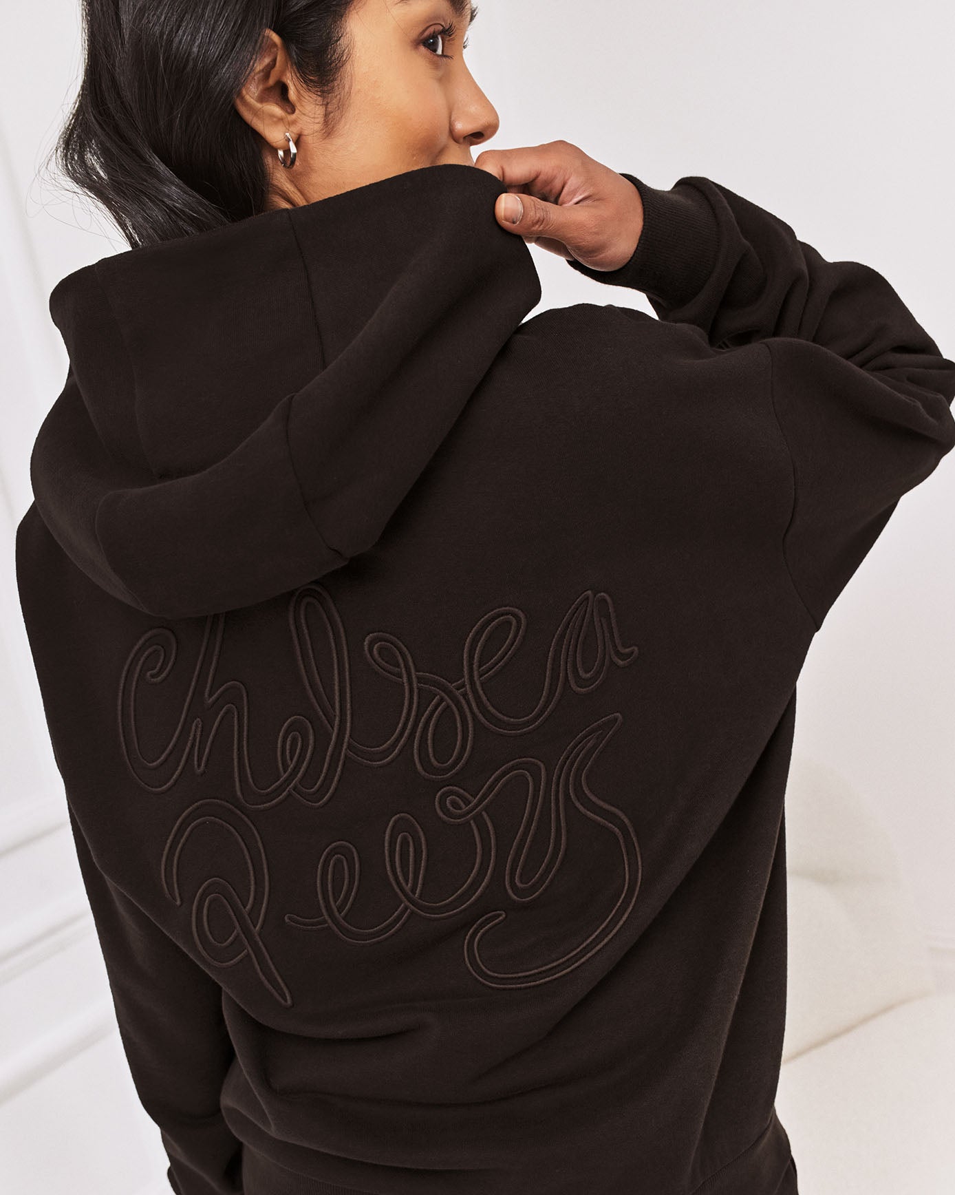 Organic Cotton Back Embroidered Script Logo Hoodie - Brown