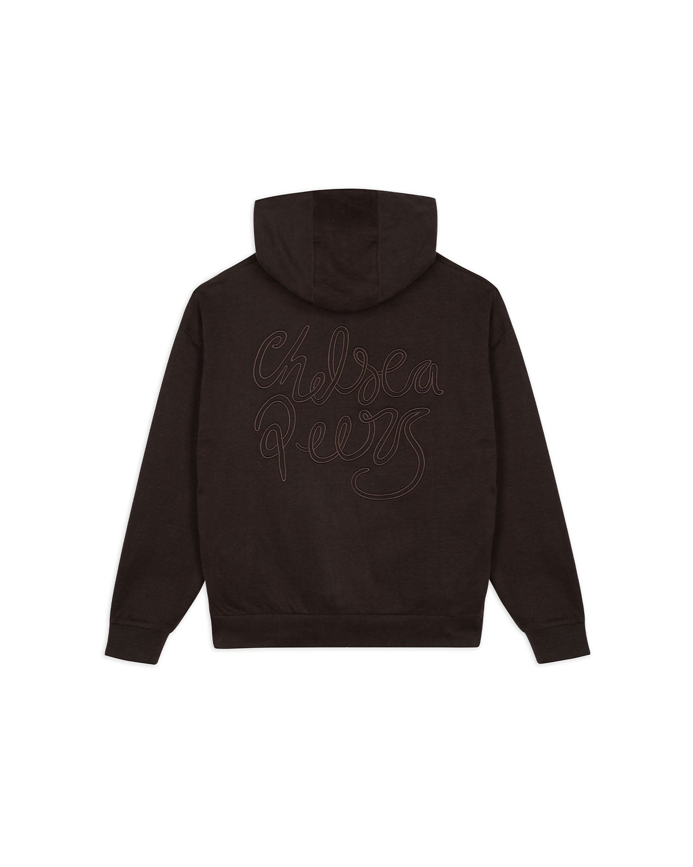 Organic Cotton Back Embroidered Script Logo Hoodie - Brown
