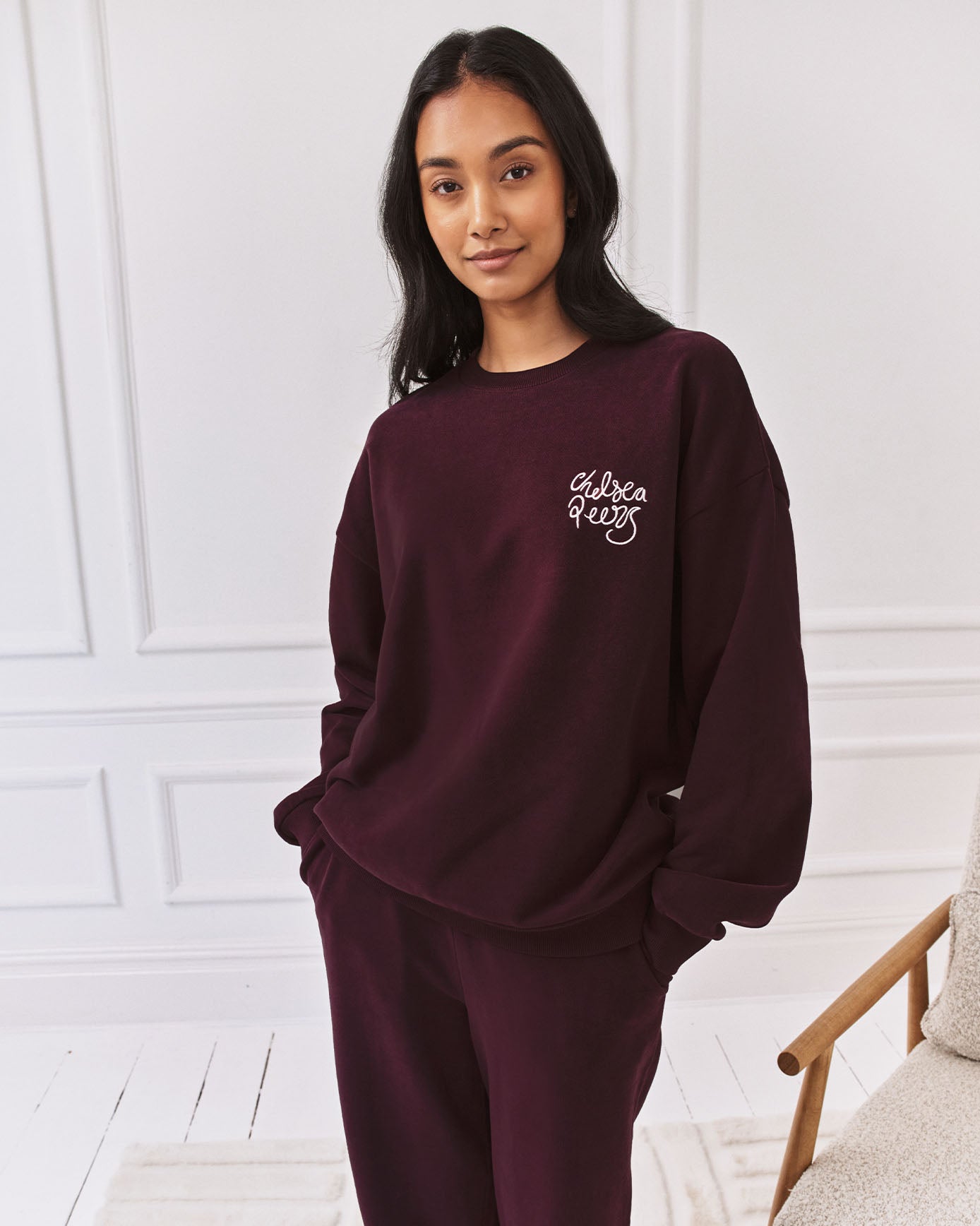 Organic Cotton Embroidered Script Logo Sweatshirt - Burgundy