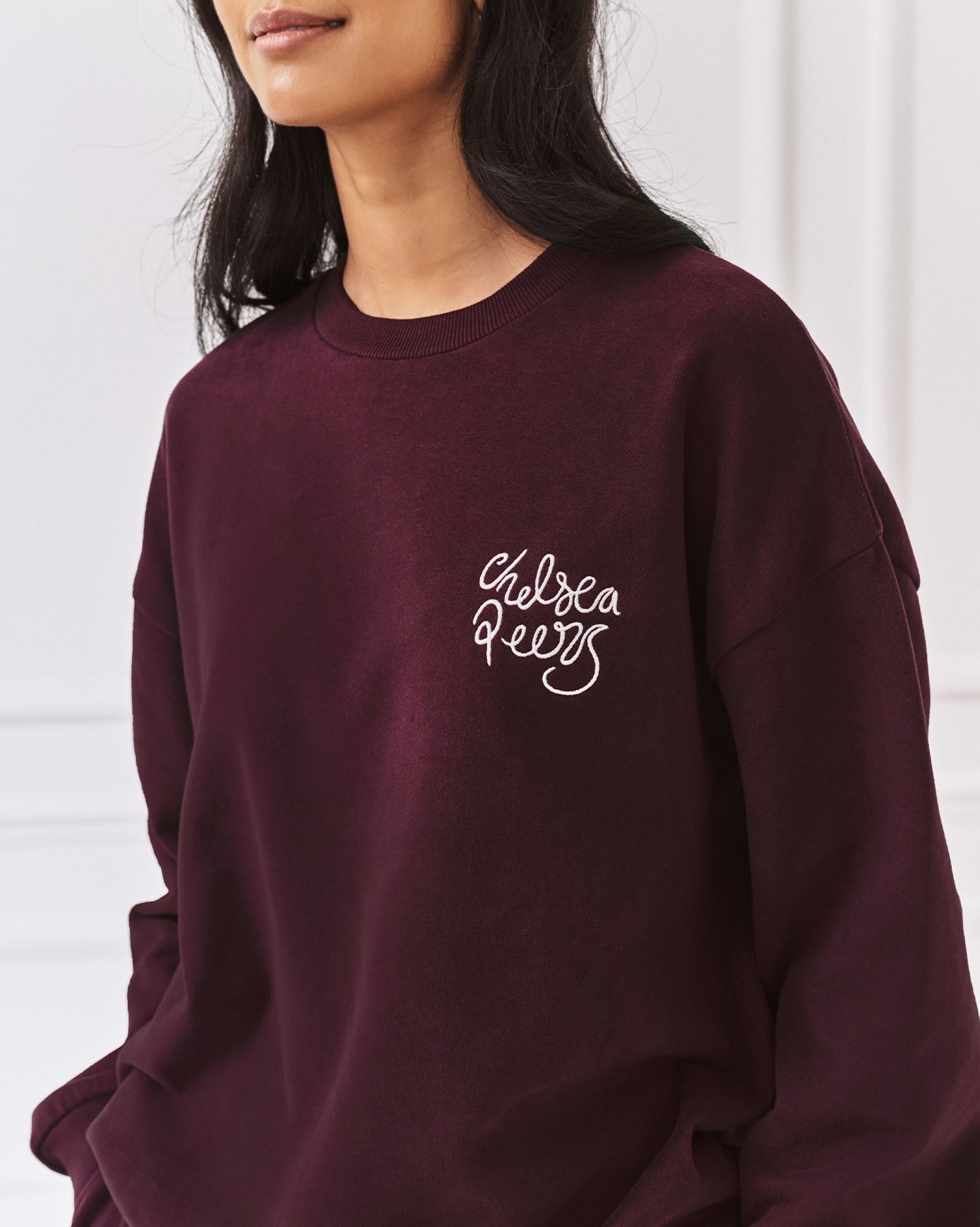 Organic Cotton Embroidered Script Logo Sweatshirt - Burgundy