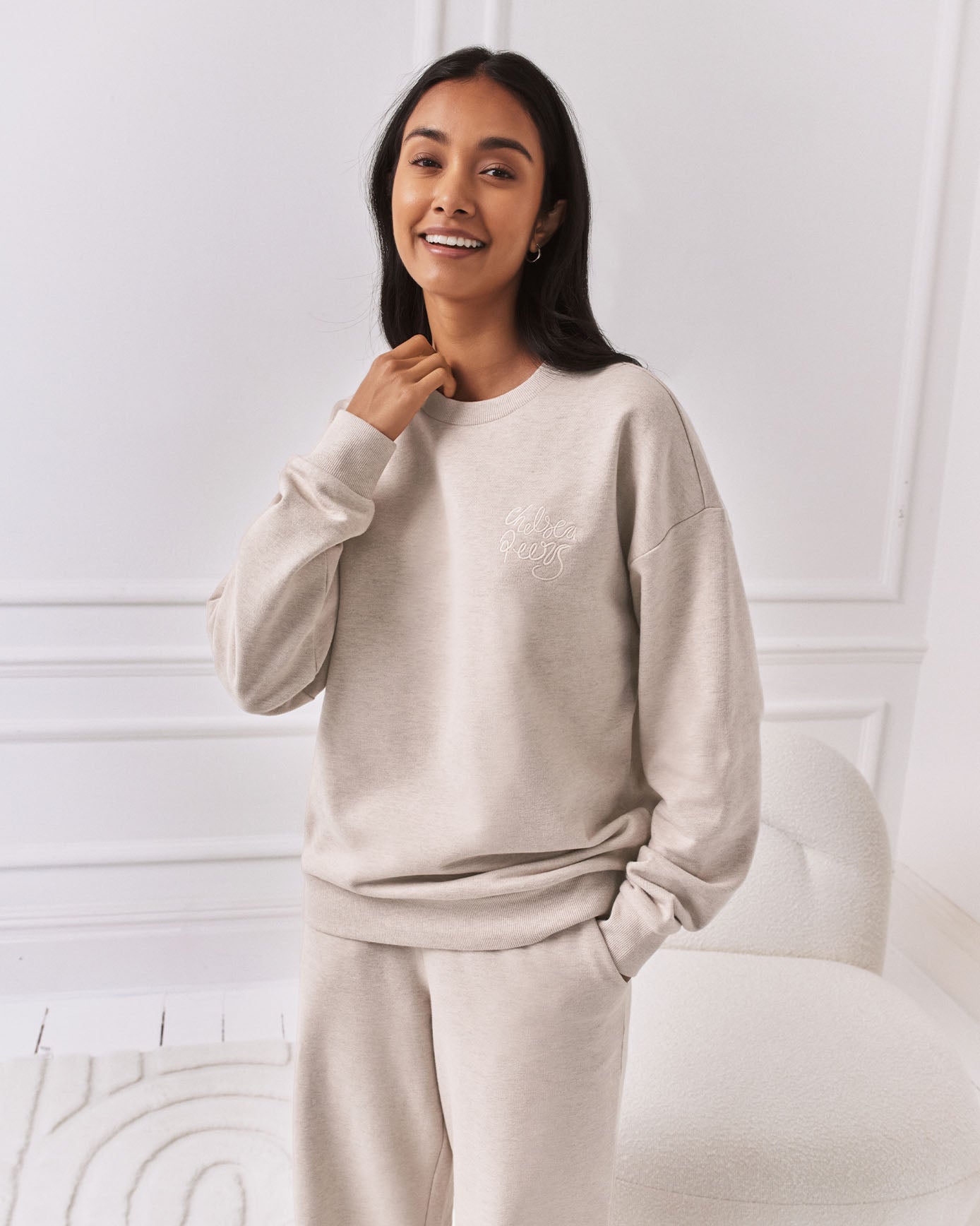 Organic Cotton Embroidered Script Logo Sweatshirt - Beige