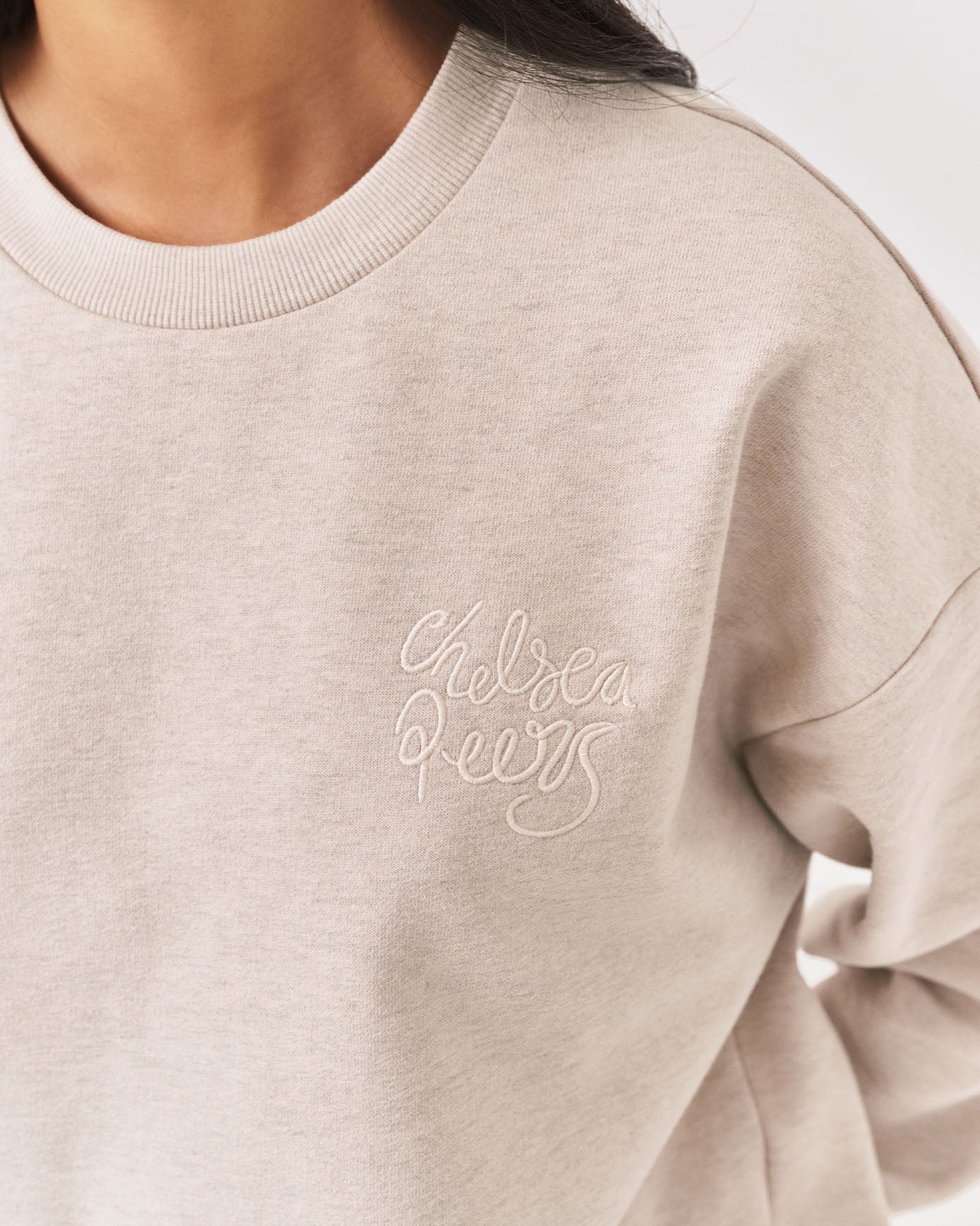 Organic Cotton Embroidered Script Logo Sweatshirt - Beige