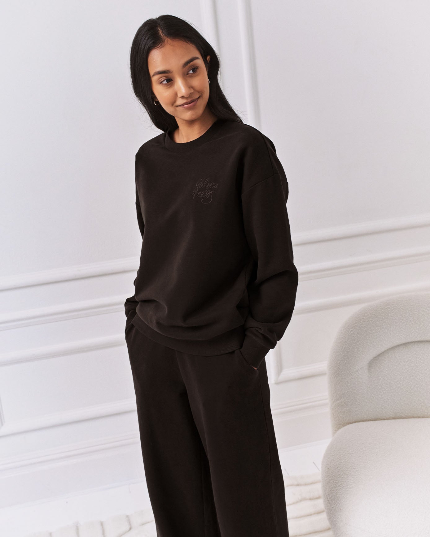 Organic Cotton Embroidered Script Logo Sweatshirt - Brown