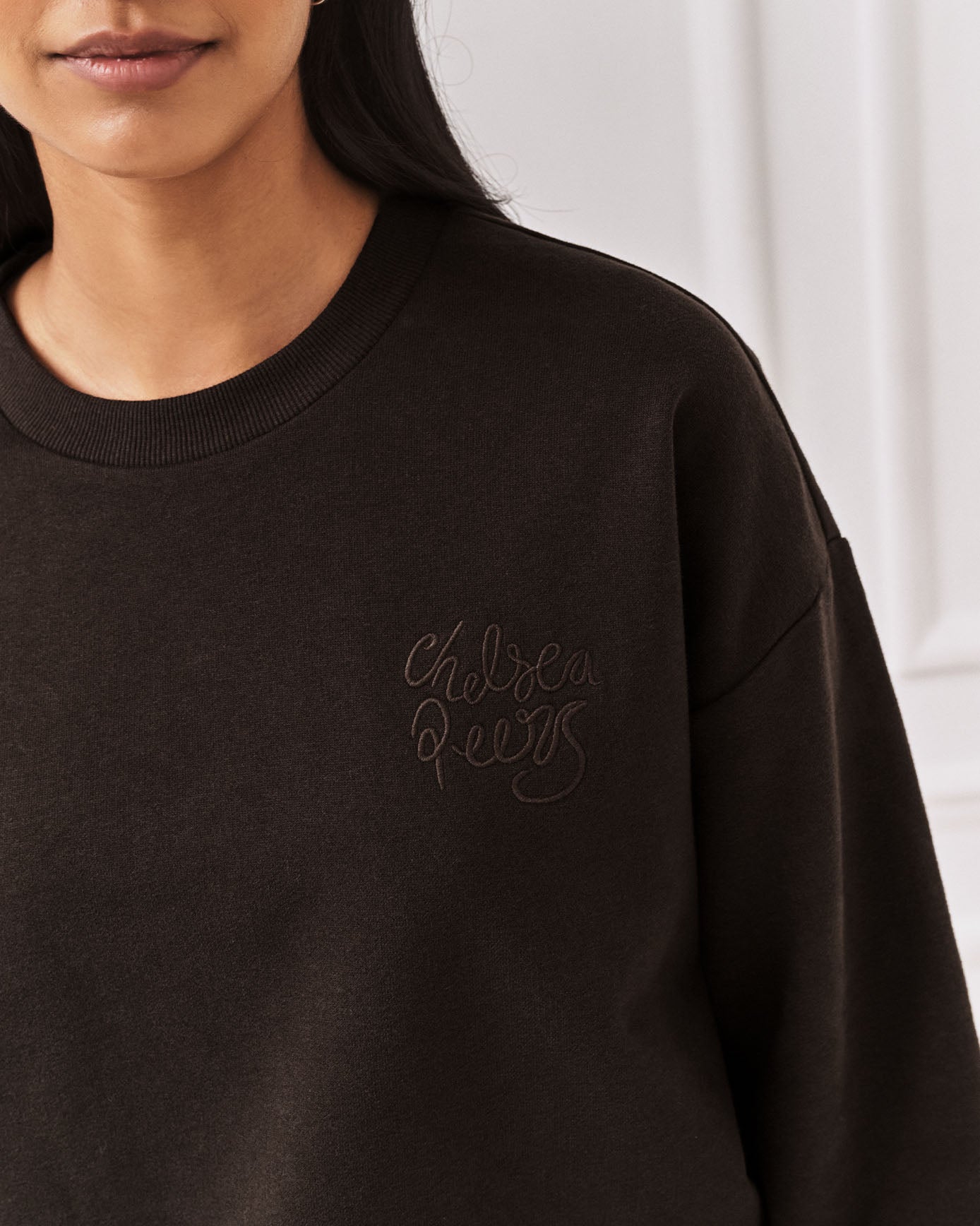 Organic Cotton Embroidered Script Logo Sweatshirt - Brown