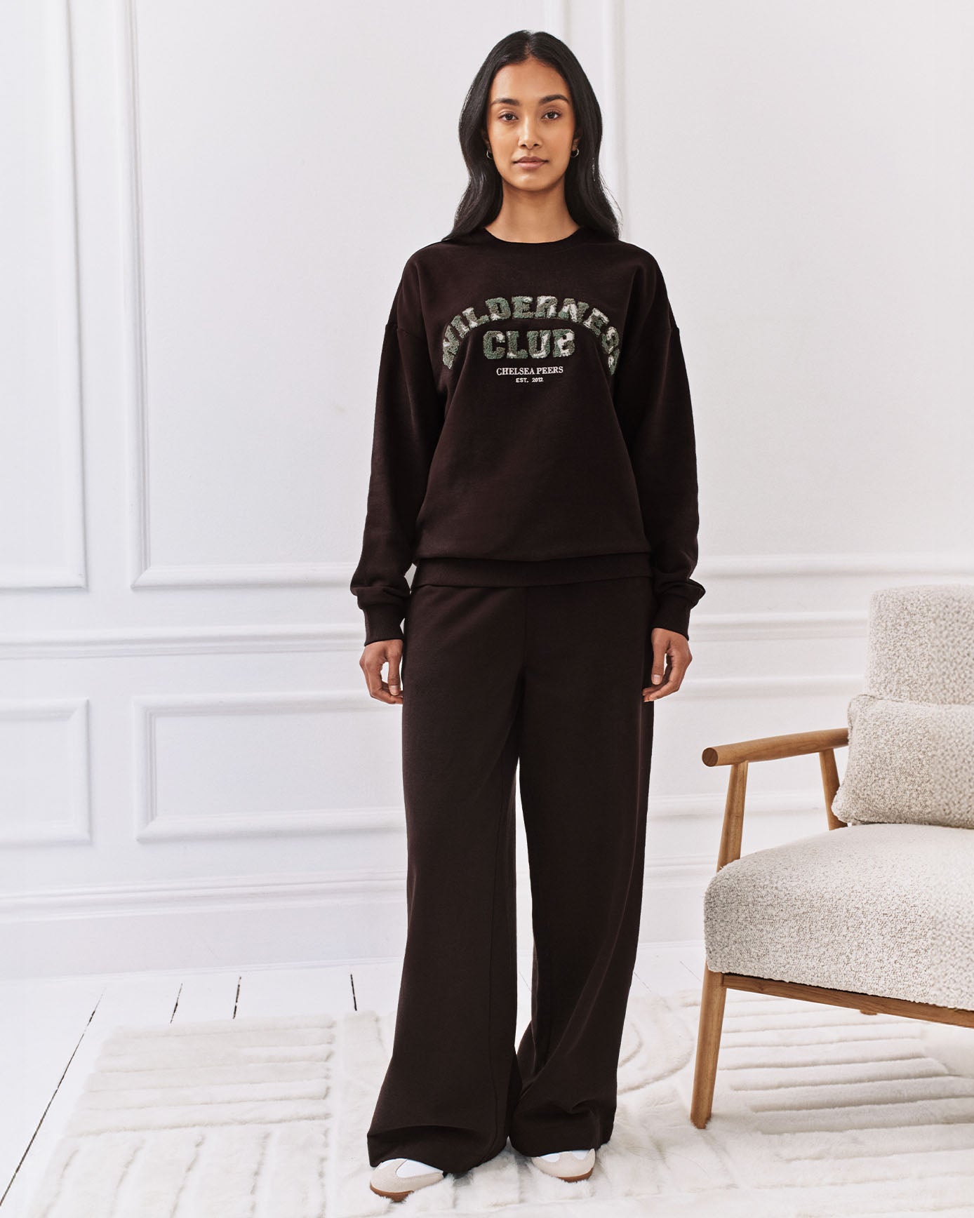 Organic Cotton Varsity Embroidered Wilderness Club Sweatshirt - Brown