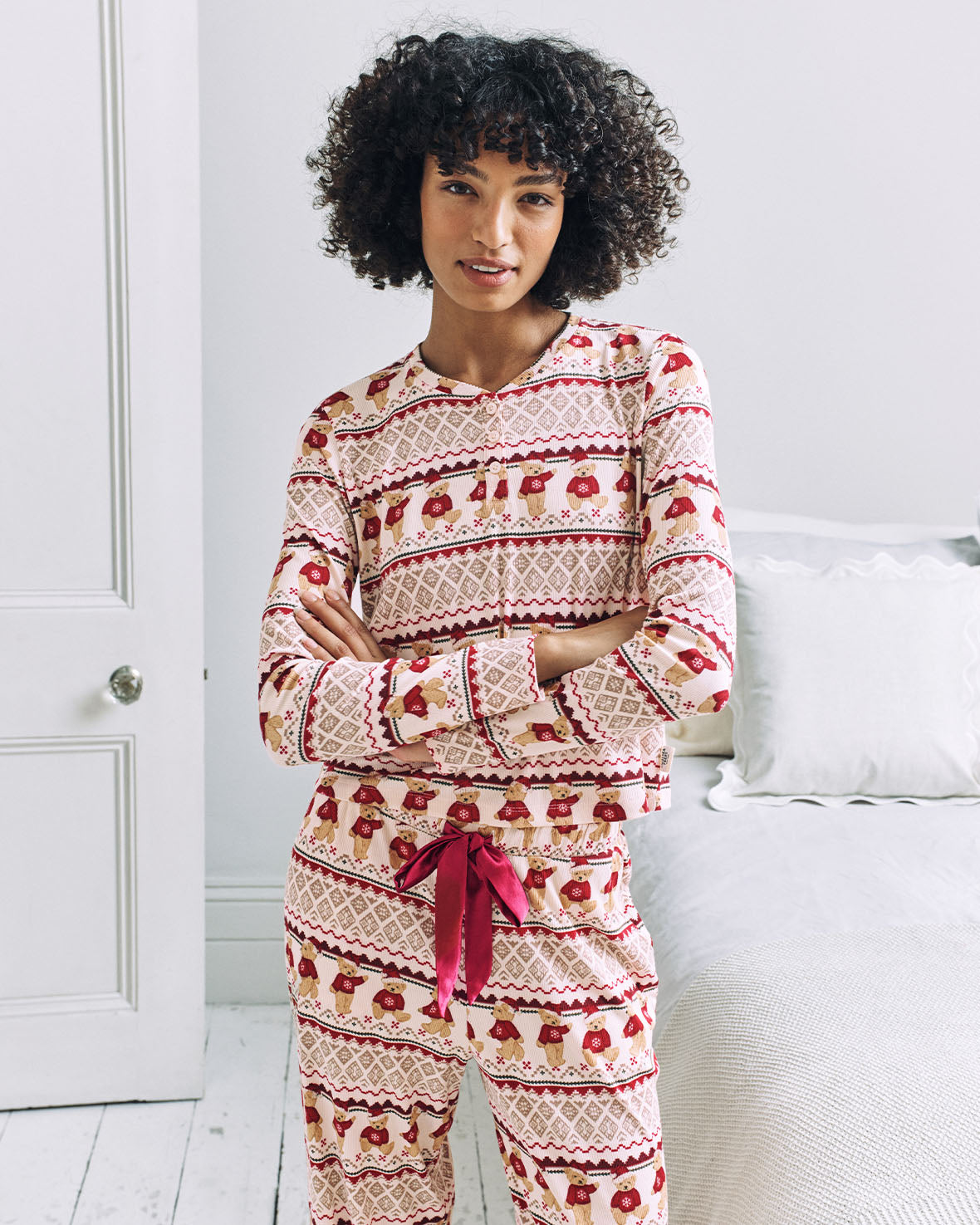Peers the Bear Christmas Fair Isle Print Long Pyjama Set