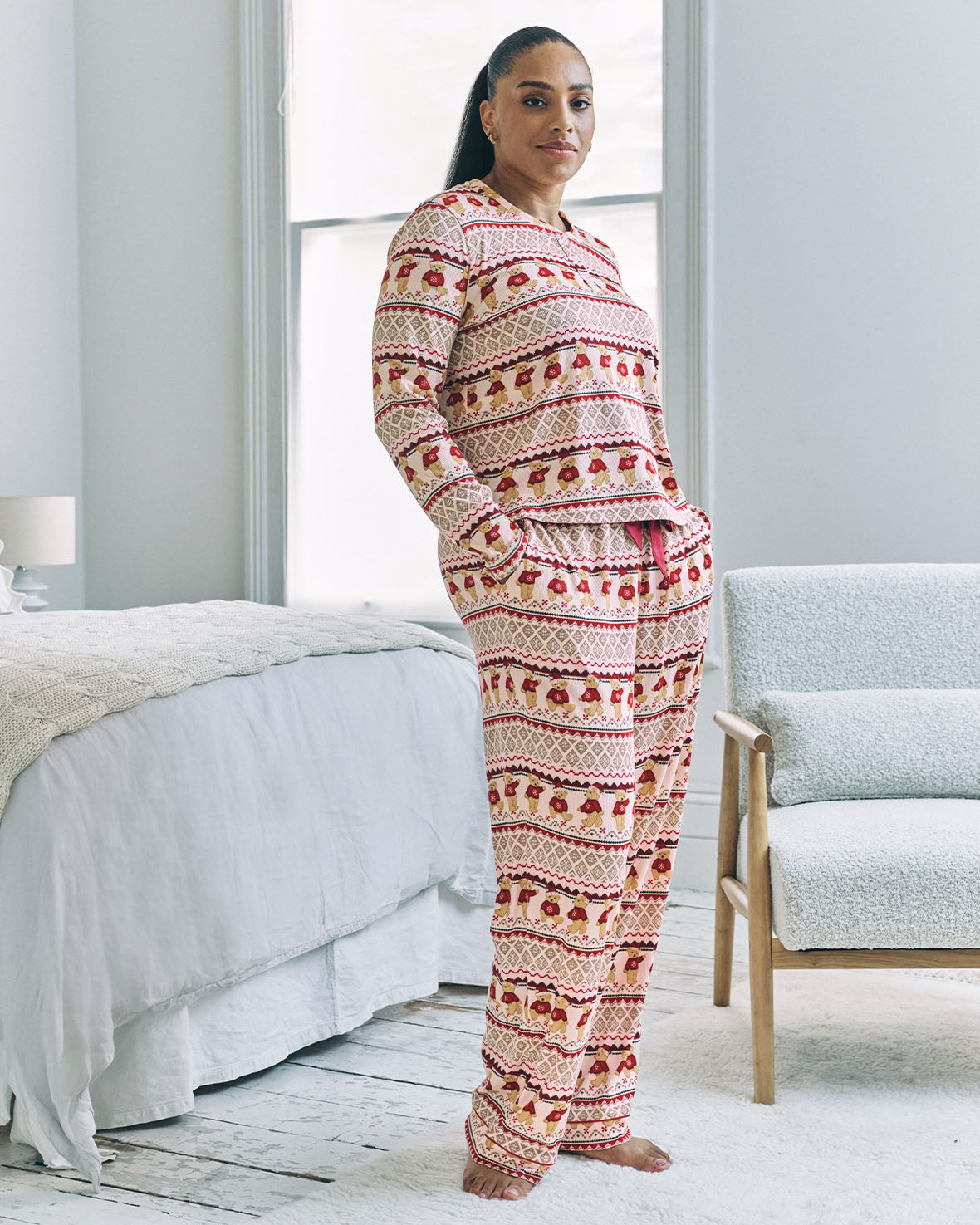 Peers the Bear Christmas Fair Isle Print Long Pyjama Set