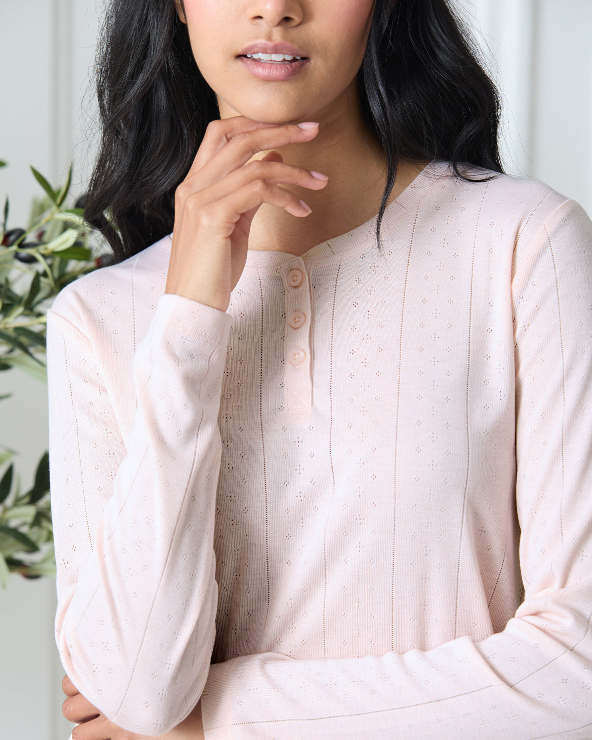 Pointelle Henley & Organic Cotton Stripe Pyjama Set