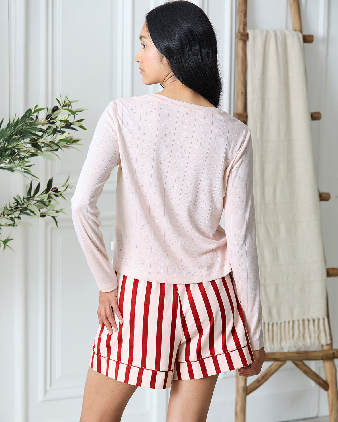 Pointelle Henley & Organic Cotton Stripe Pyjama Set