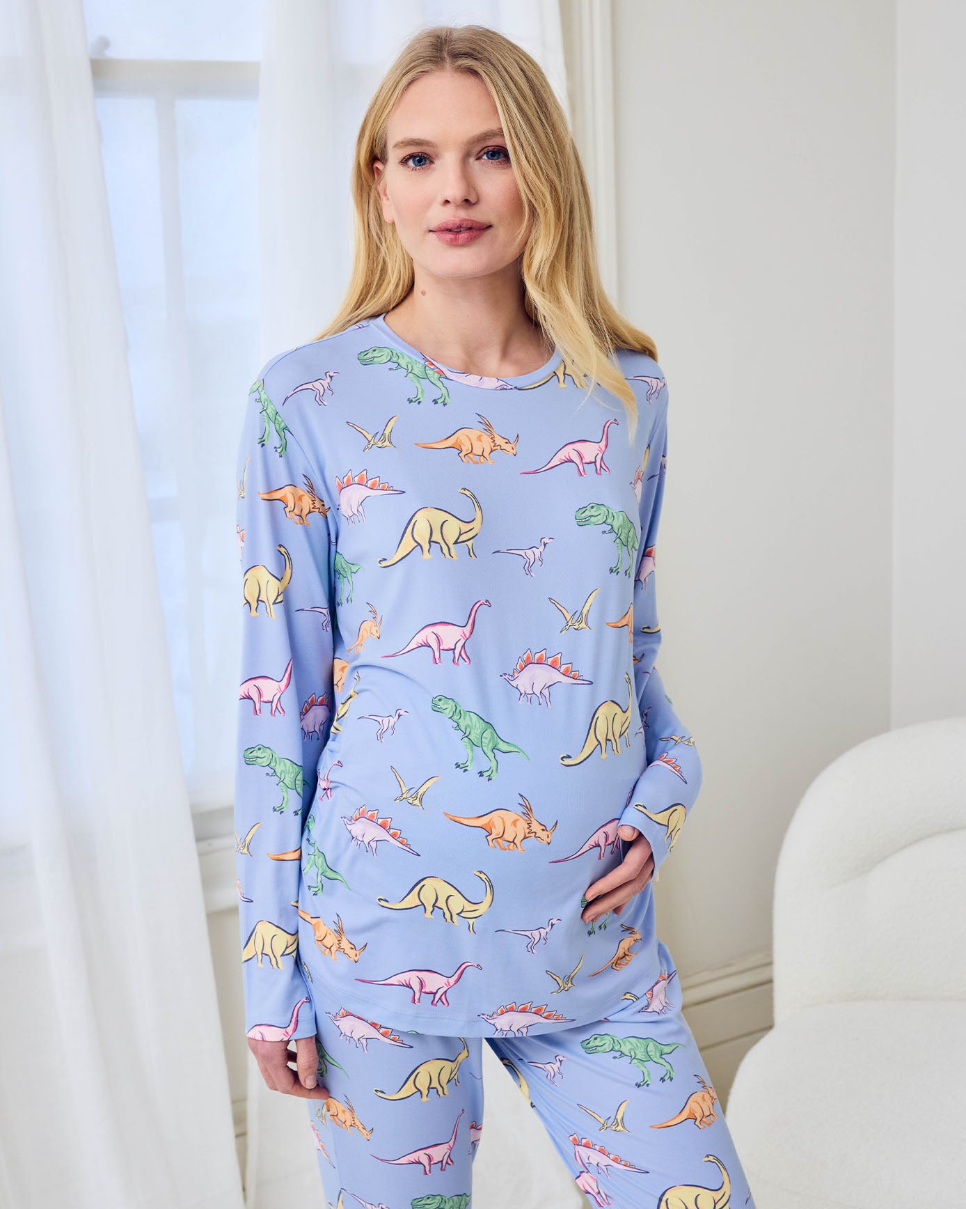 Maternity Dinosaur Print Long Pyjama Set - Blue
