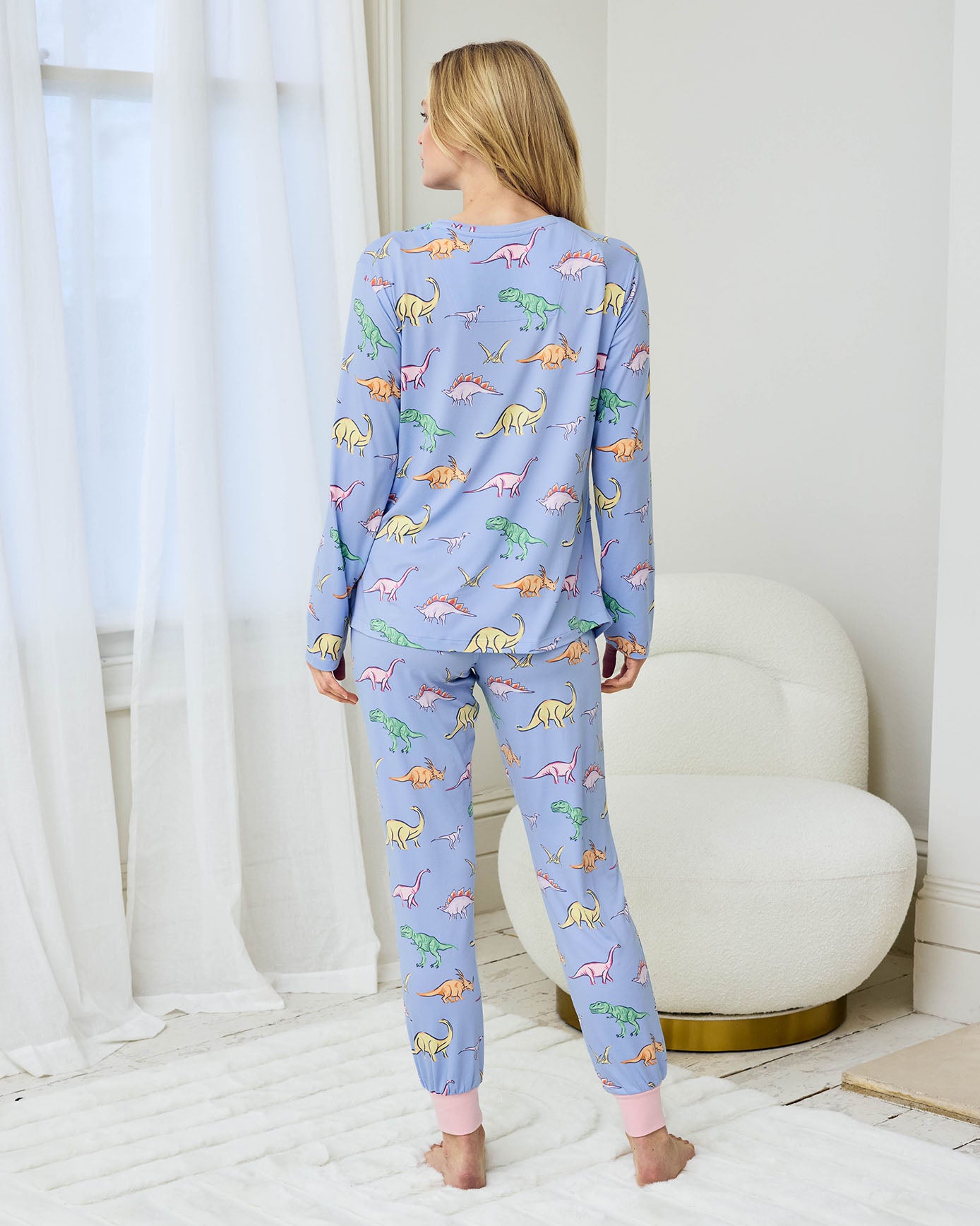 Maternity Dinosaur Print Long Pyjama Set - Blue