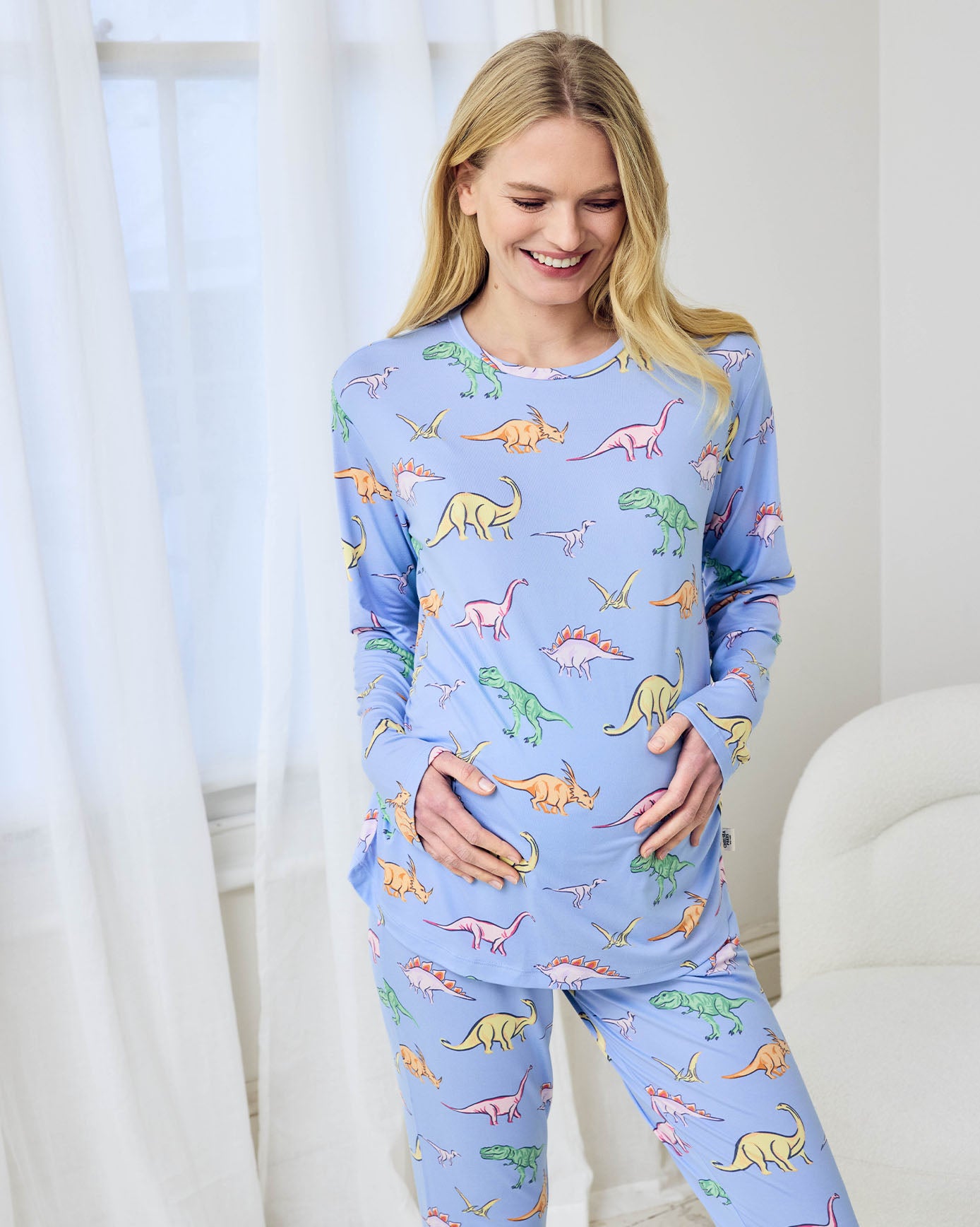 Maternity Dinosaur Print Long Pyjama Set - Blue