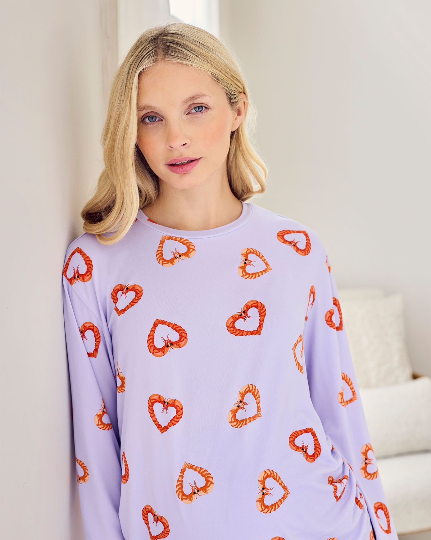 Maternity Shrimp Heart Print Long Pyjama Set