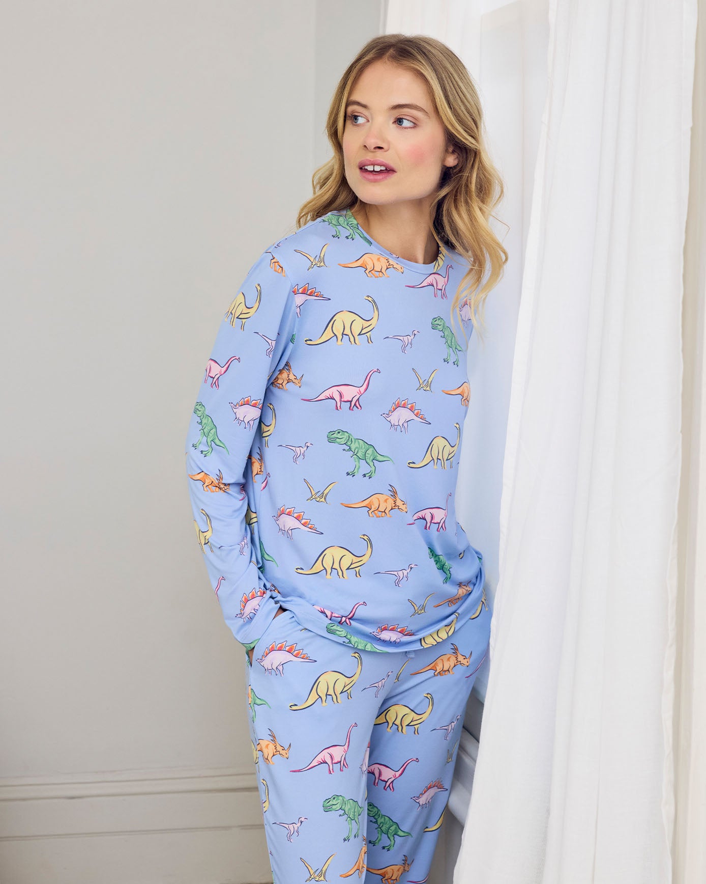 Tall Dinosaur Print Long Pyjama Set - Blue
