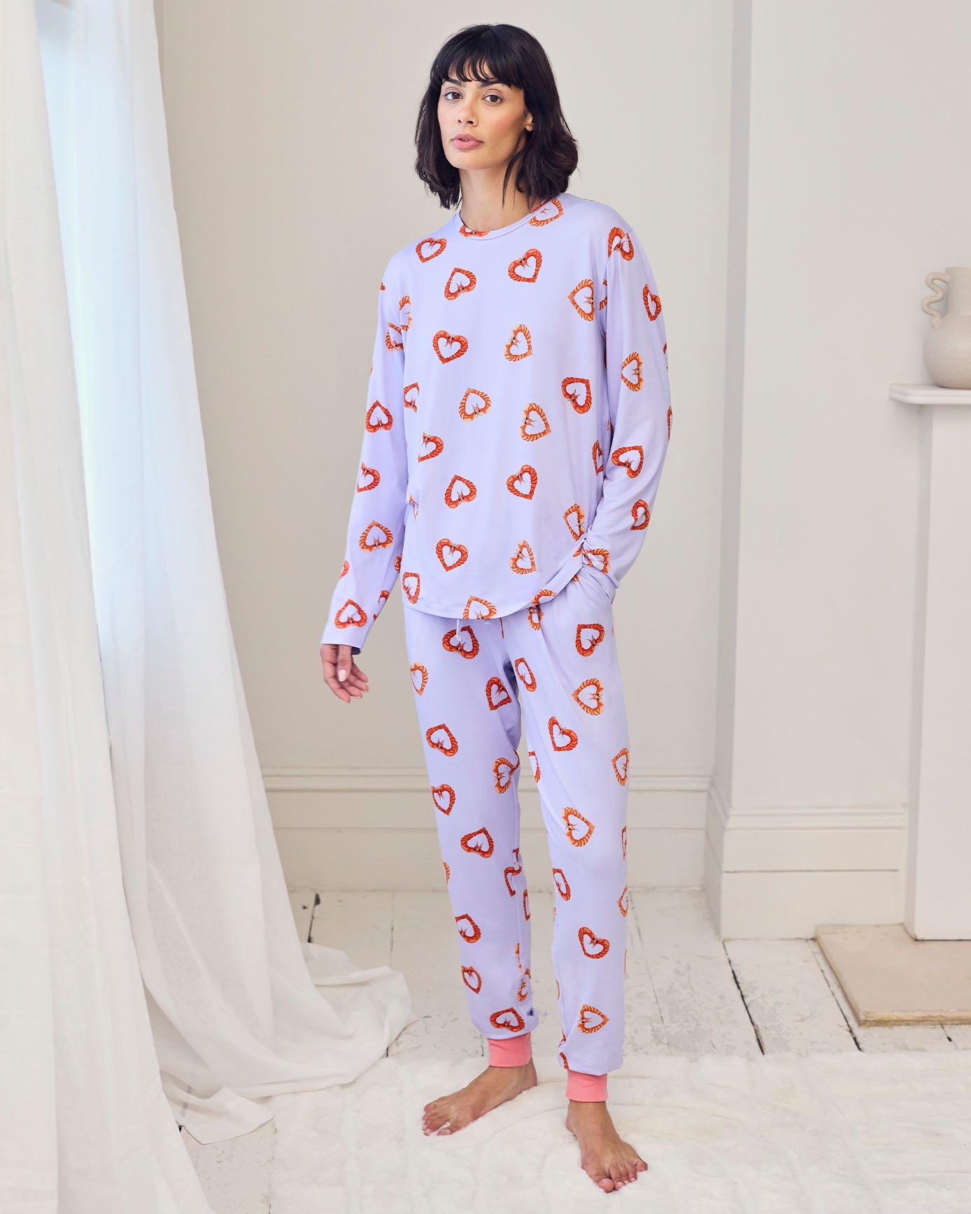 Petite Shrimp Heart Print Long Pyjama Set