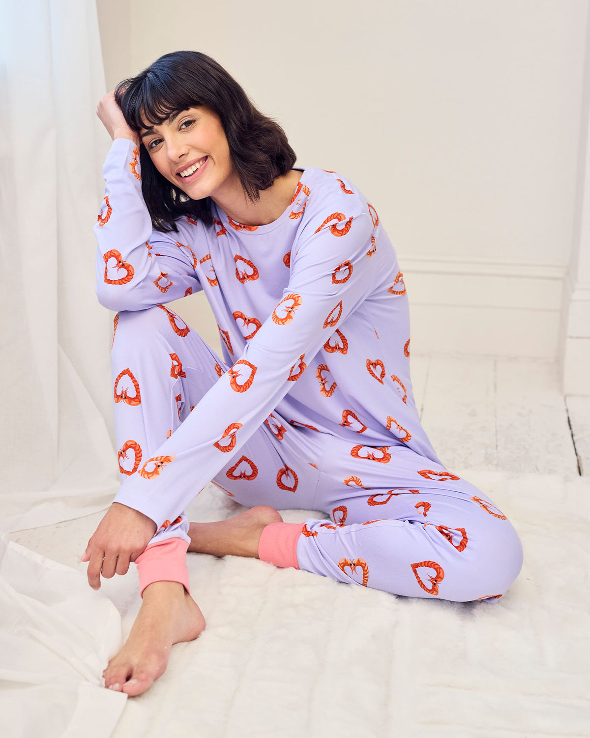 Shrimp Heart Print Long Pyjama Set