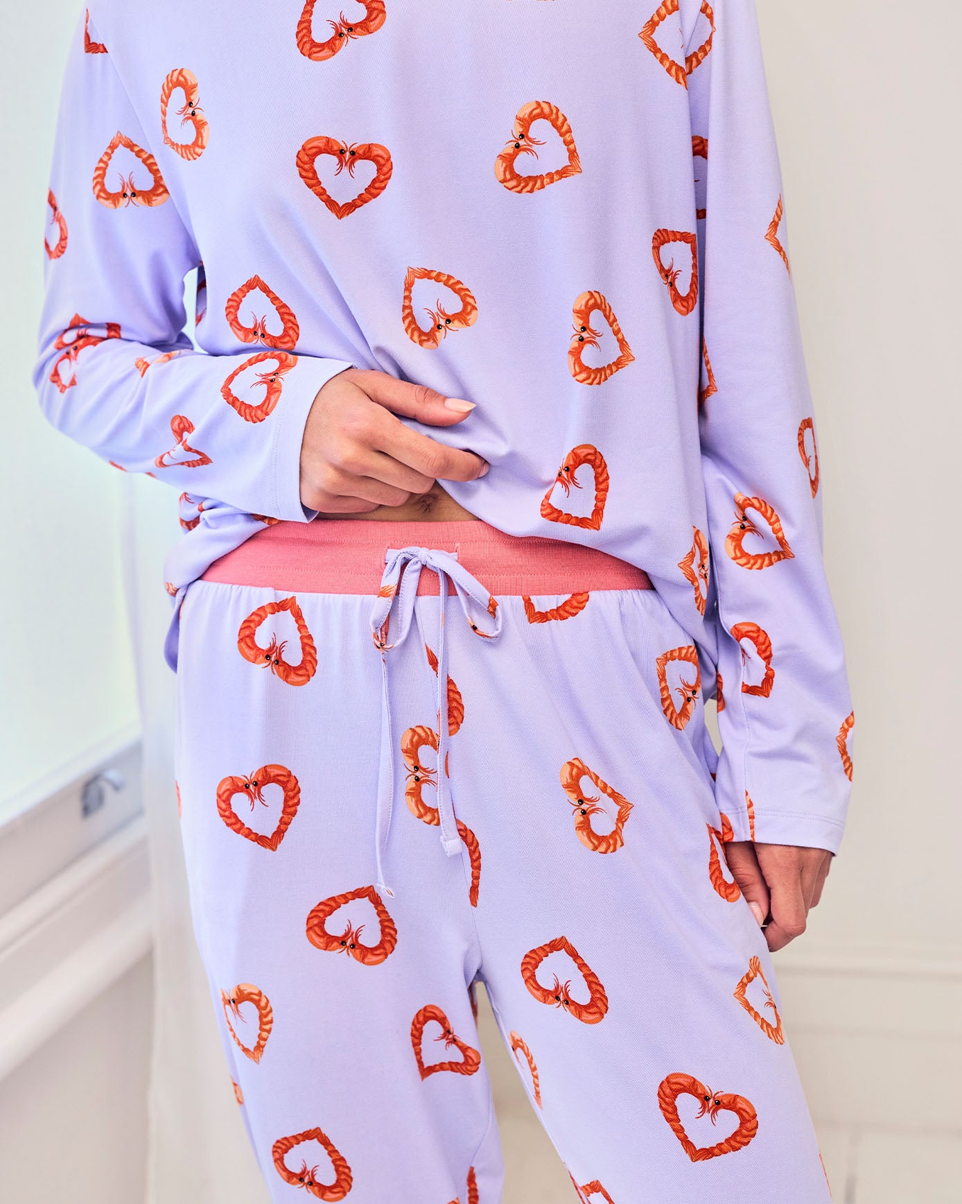 Tall Shrimp Heart Print Long Pyjama Set