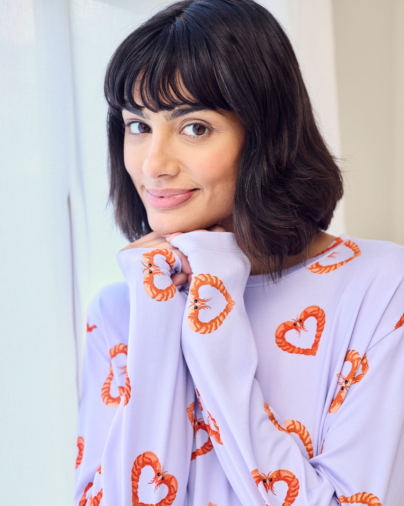 Petite Shrimp Heart Print Long Pyjama Set