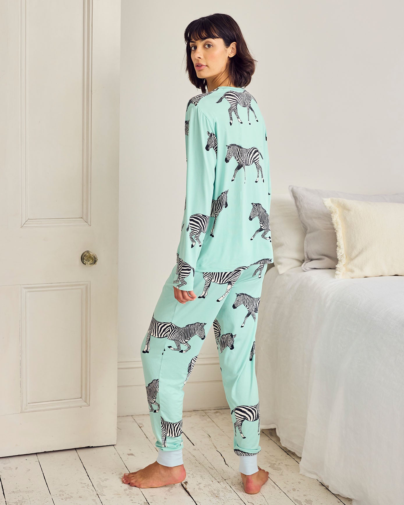 Zebra Print Long Pyjama Set - Pistachio