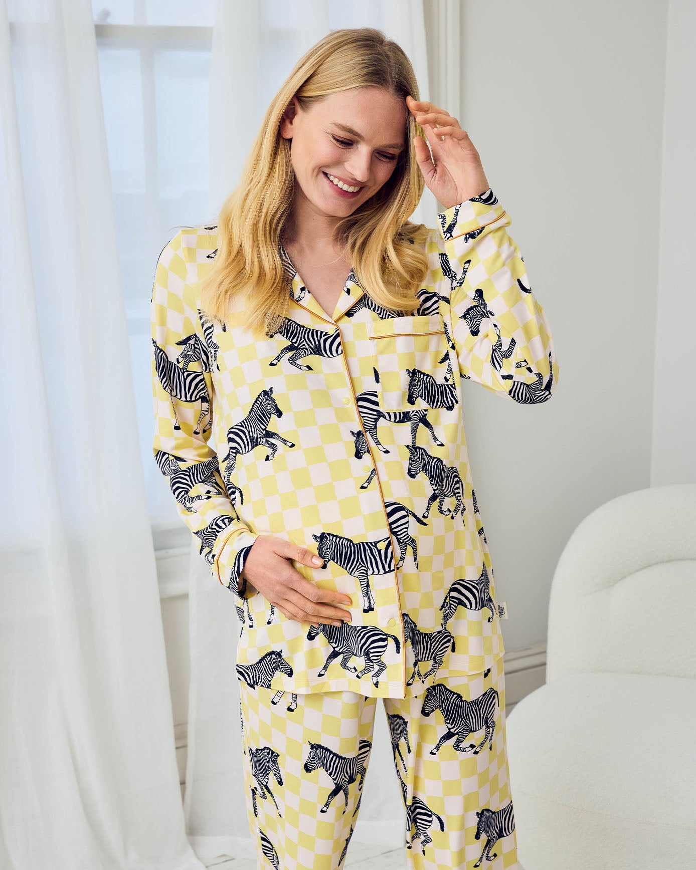 Maternity Zebra Checkerboard Print Long Pyjama Set