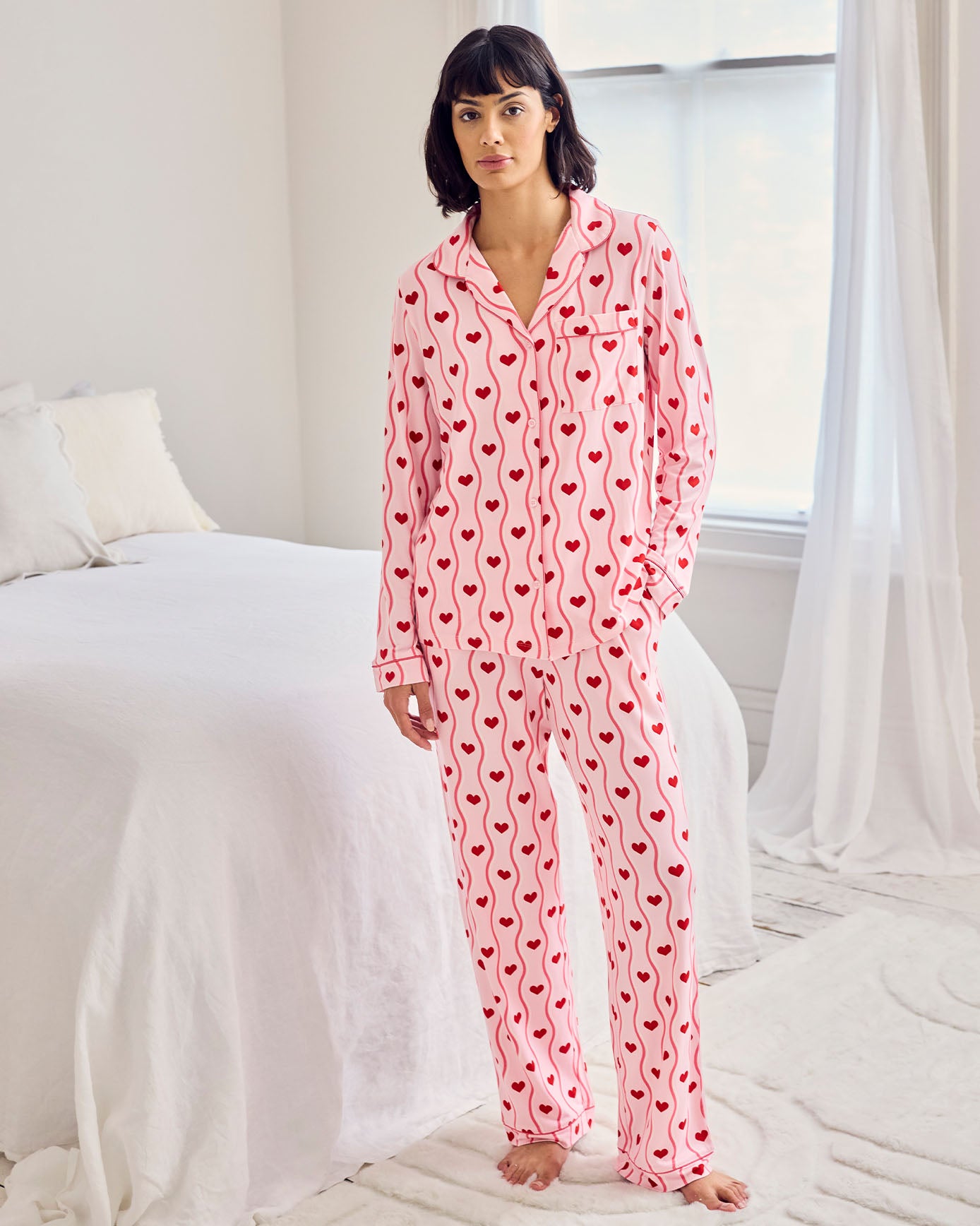 Tall Wavy Stripe Heart Print Long Pyjama Set