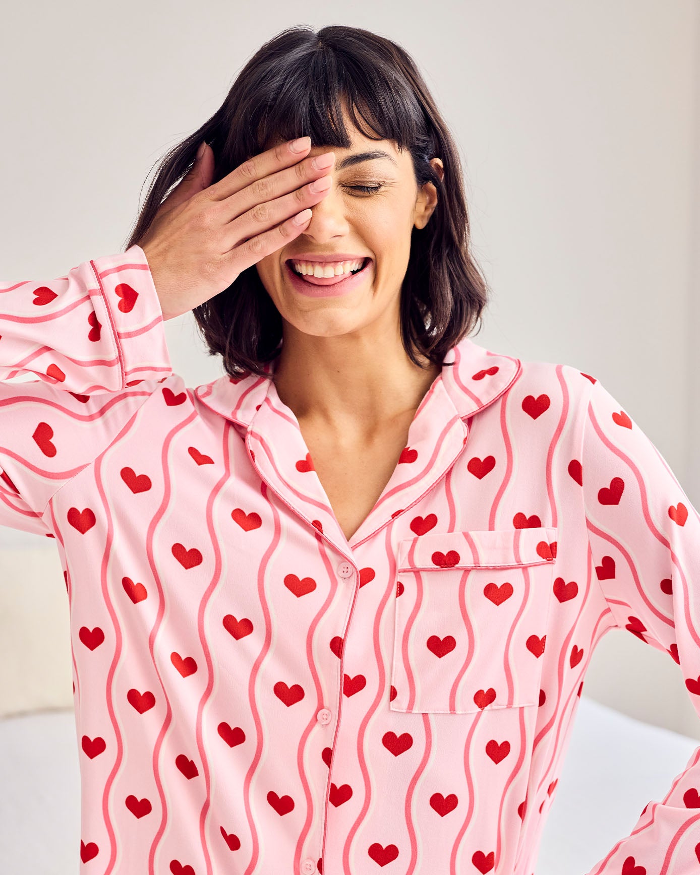 Tall Wavy Stripe Heart Print Long Pyjama Set